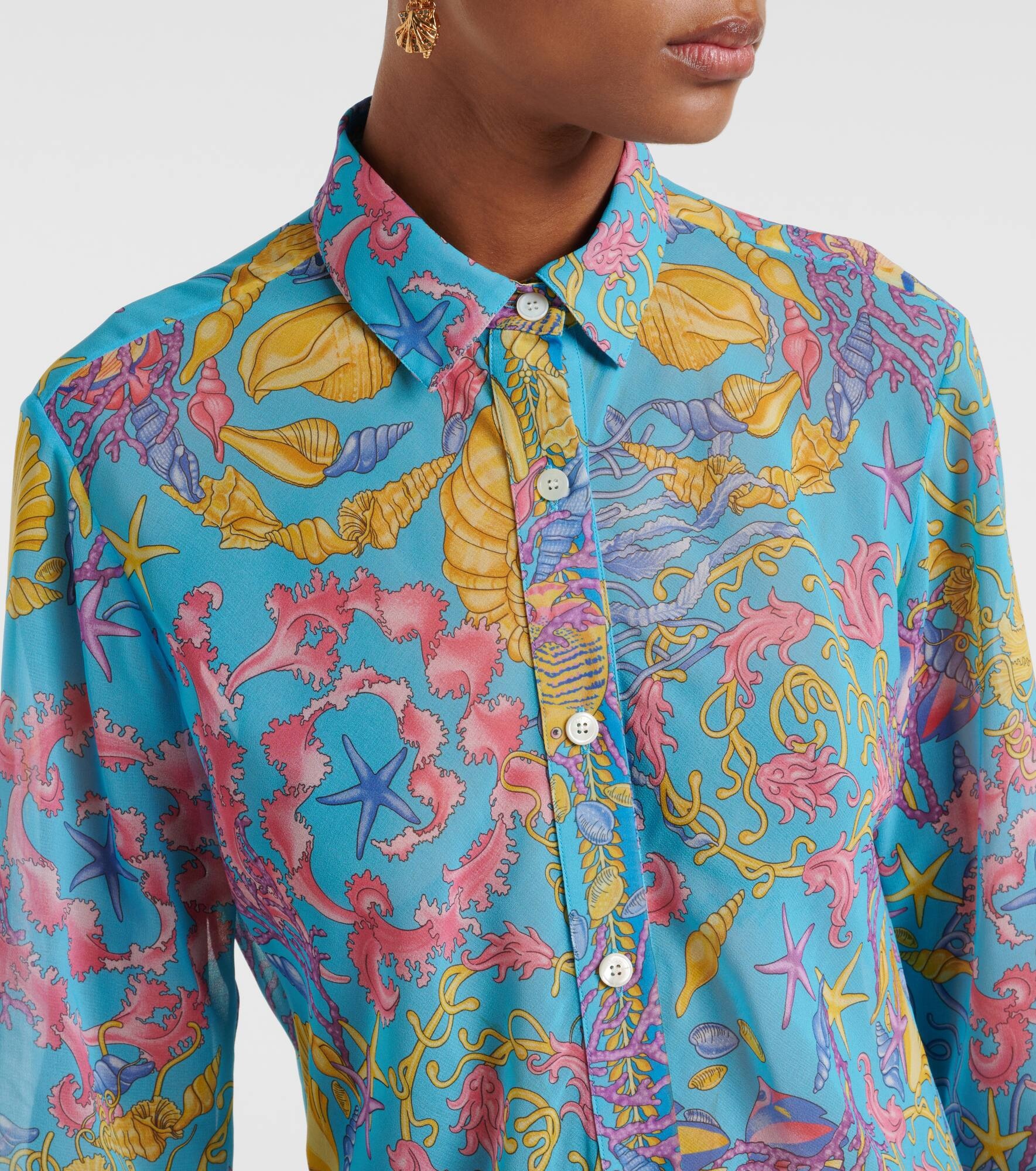 Printed semi-sheer shirt dress - 4