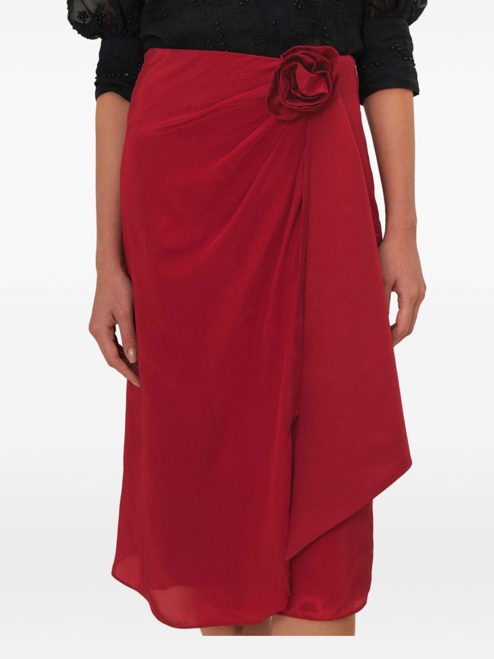 rose-embellished wrap skirt - 4
