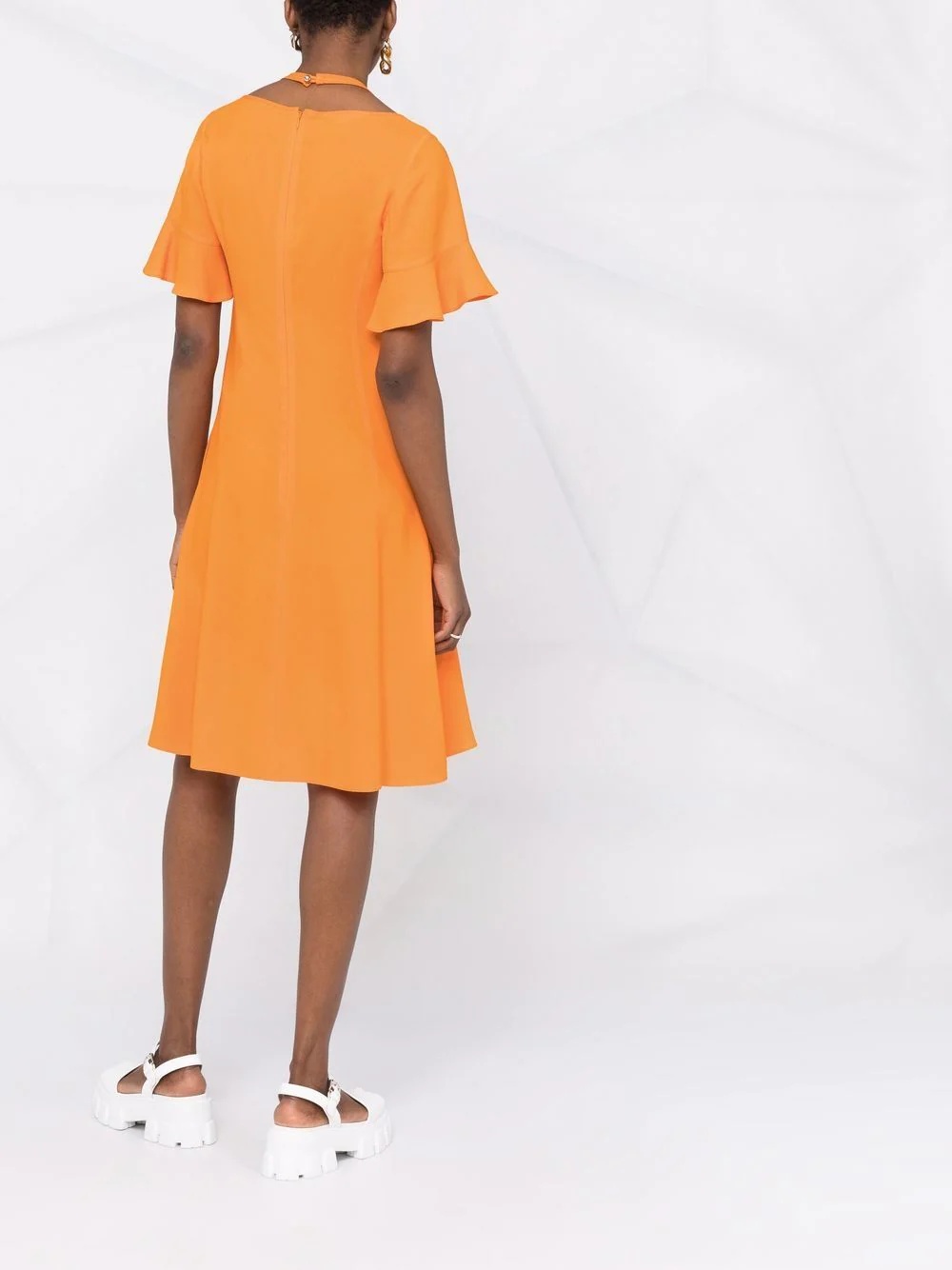 cut-out V-neck flared dress - 7