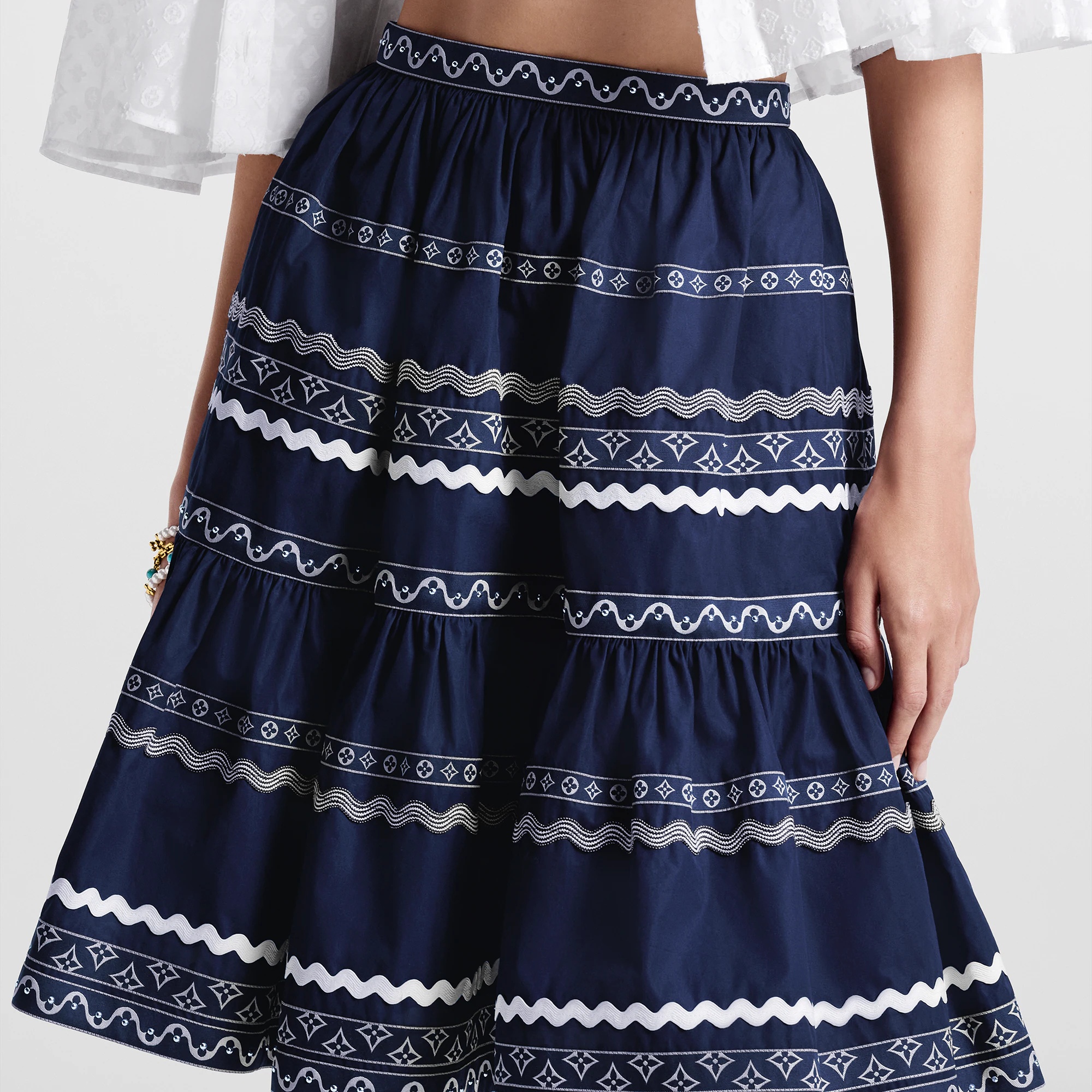 Graphic Trim Tiered Midi Skirt - 2
