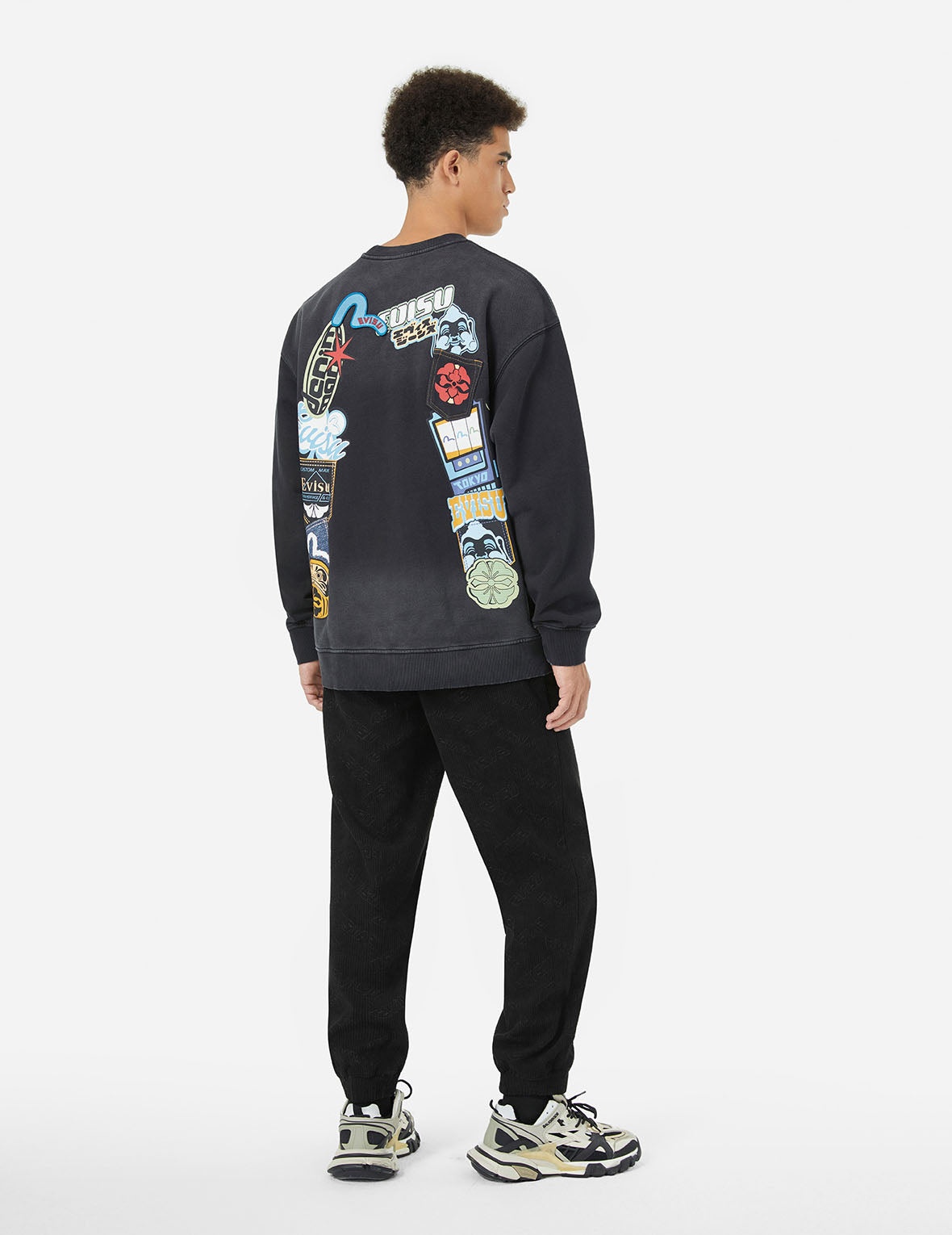 Allover Evisu Deboss Print and Seagull Embroidery Relax Fit Woven Joggers - 4