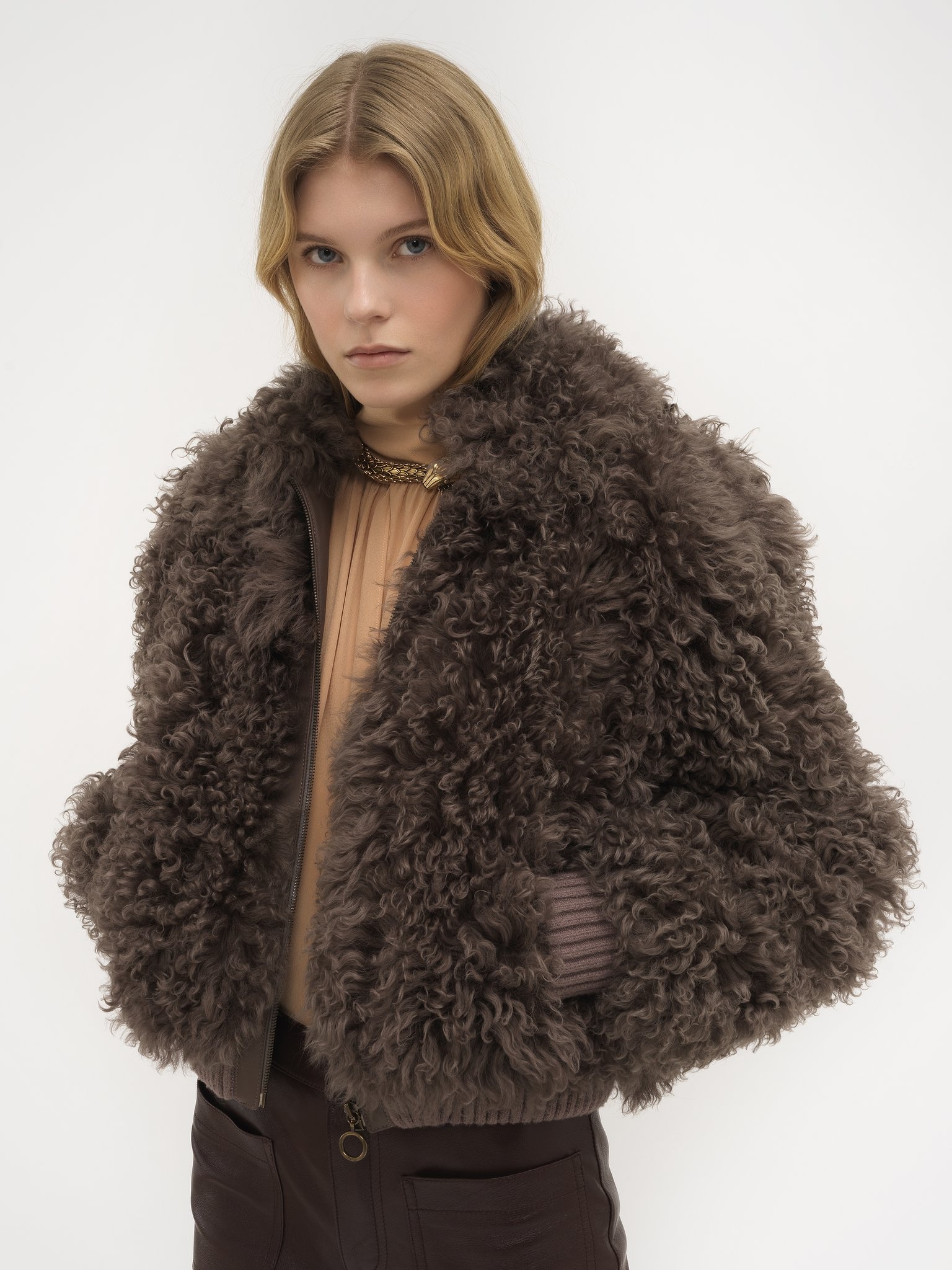 BOMBER JACKET IN SOFT CURLY SHEARLING - 4