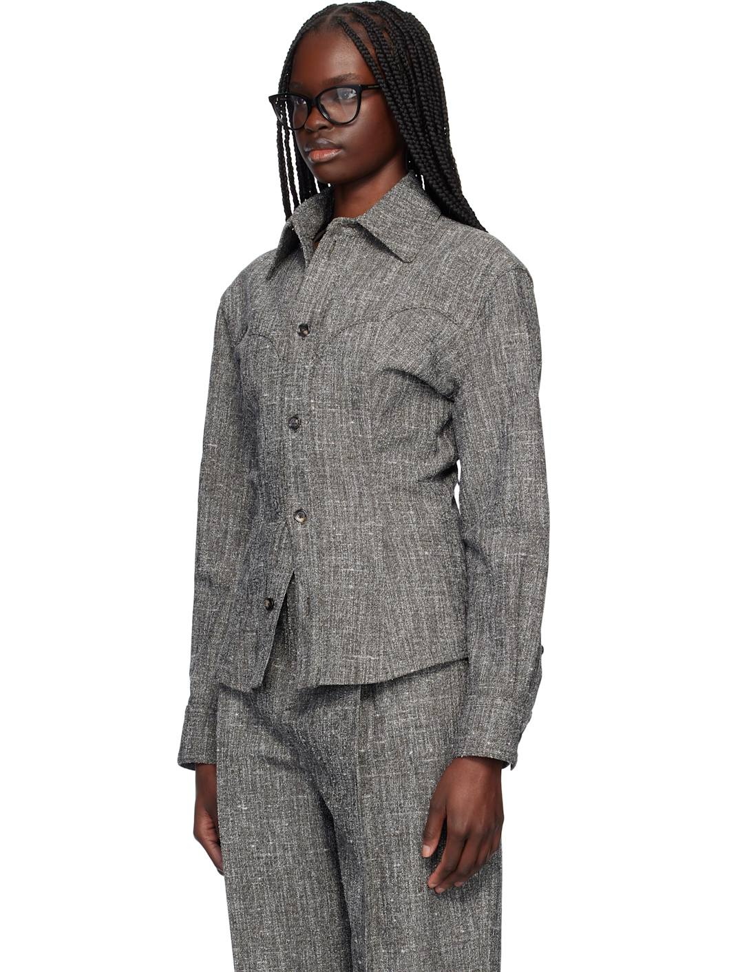 Gray Melange Viscose & Silk Shirt - 4
