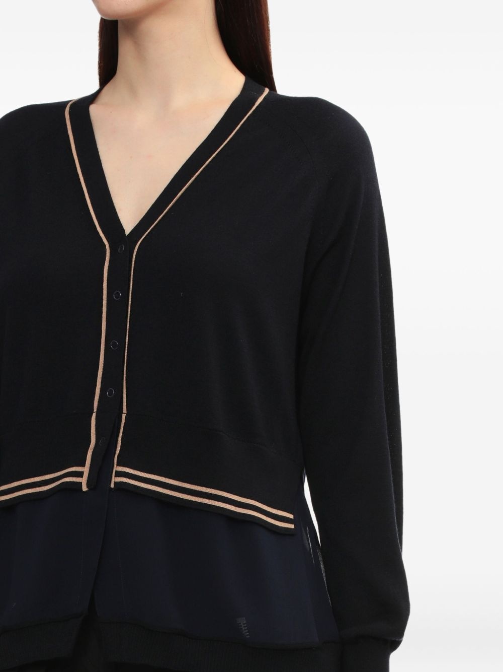 chiffon-hem V-neck wool cardigan - 5