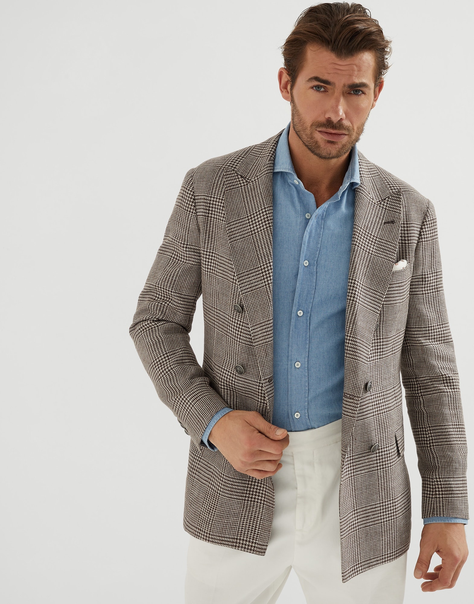 Denim-effect chambray slim fit shirt with spread collar - 4