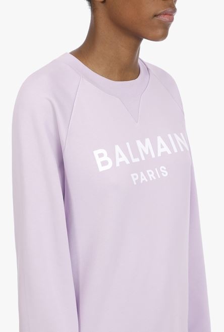 Lilac cotton sweatshirt with white Balmain logo - 8