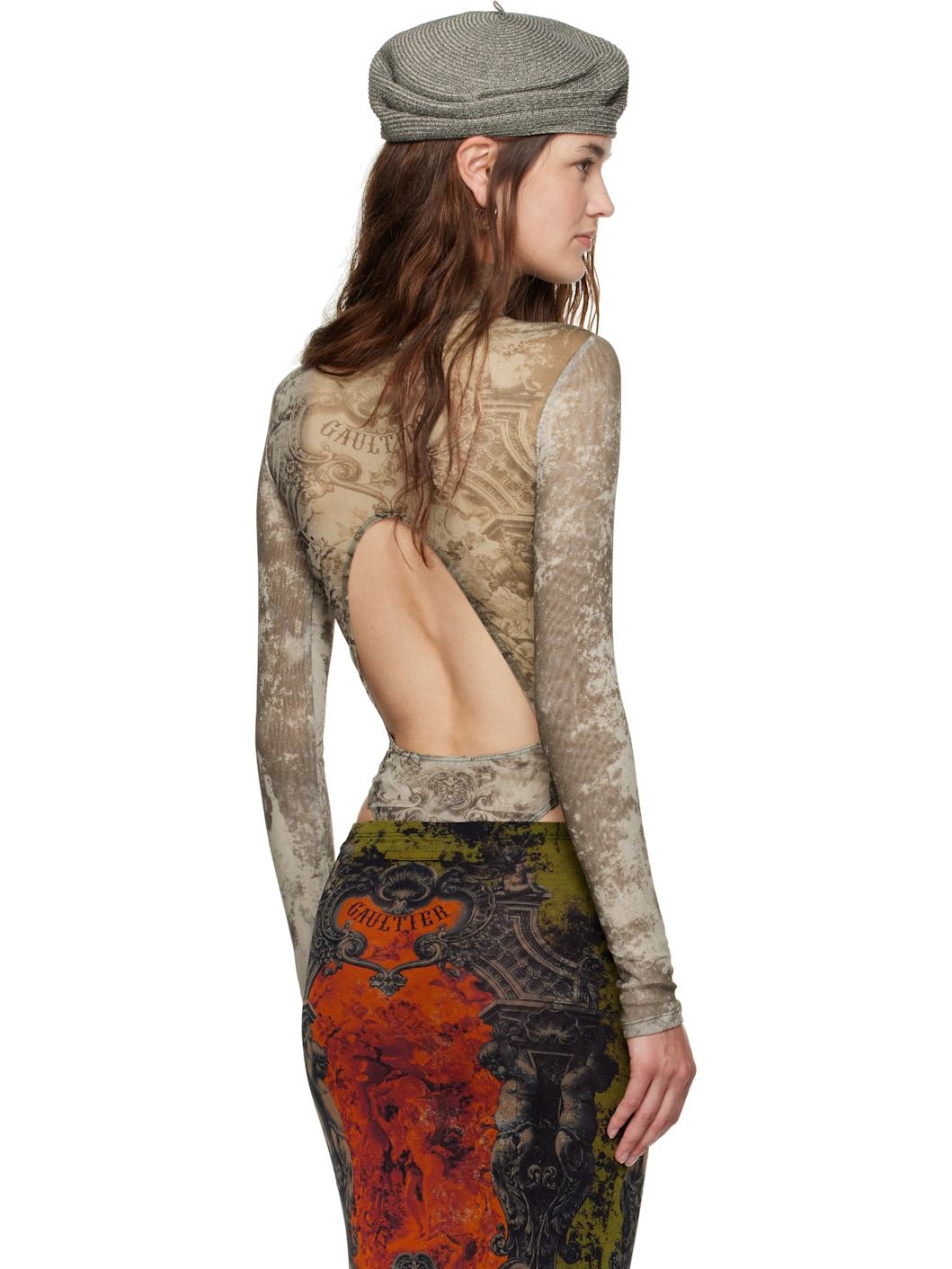 Beige 'The Médaillon' Open Back Bodysuit - 3