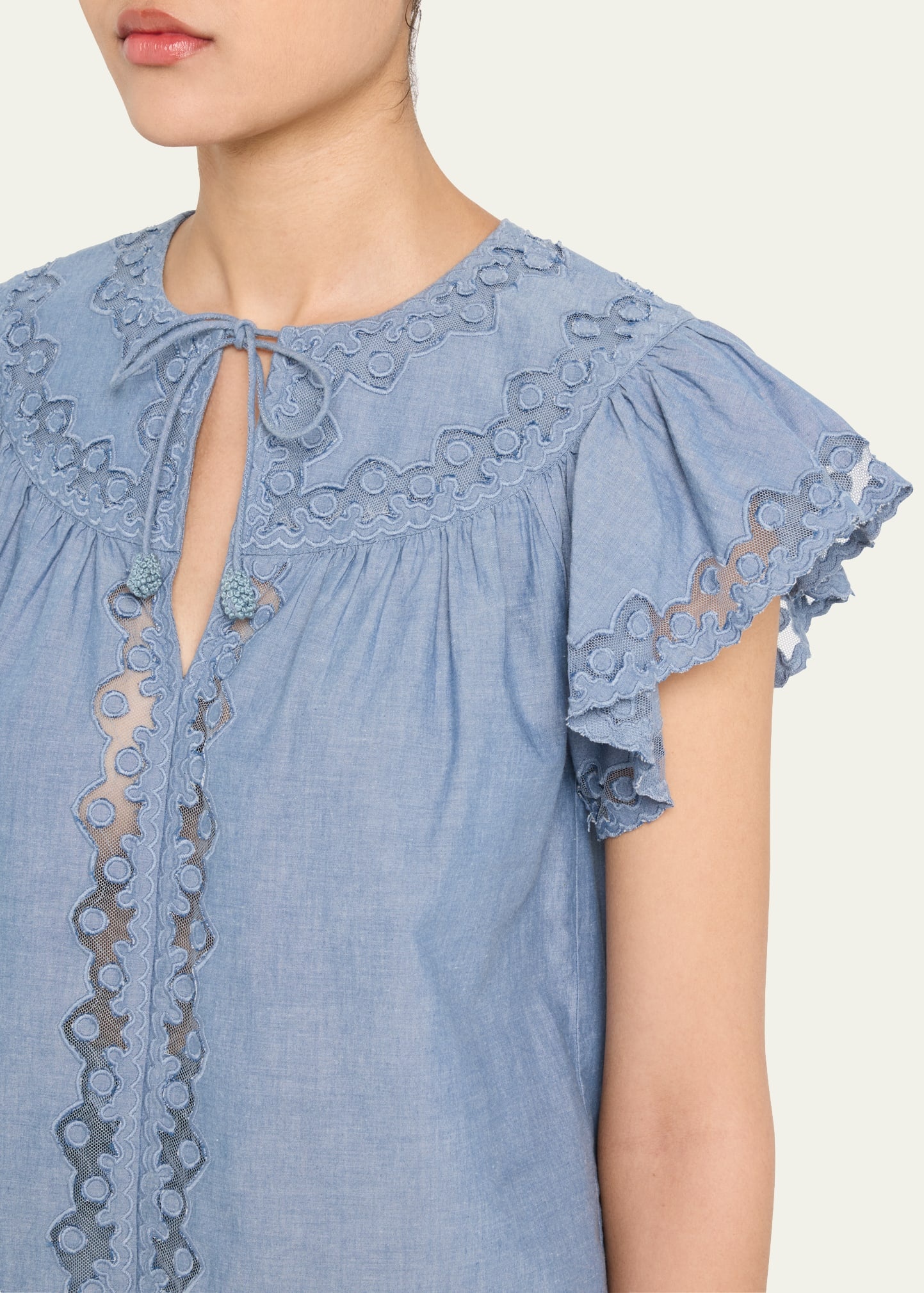Effie Embroidered Flutter-Sleeve Top - 5