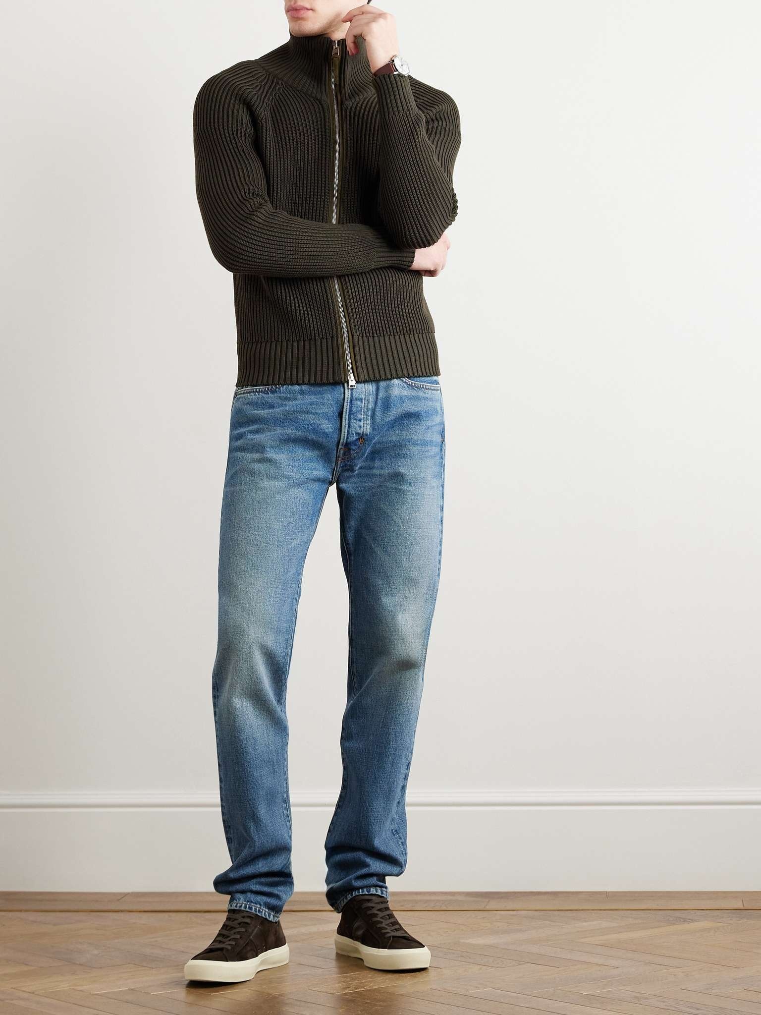 Slim-Fit Ribbed Silk and Cotton-Blend Zip-Up Cardigan - 2