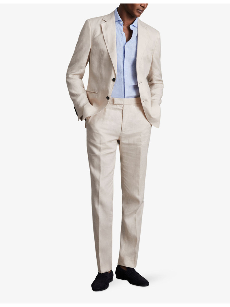 REISS Kin notch-lapel slim-fit single-breasted linen blazer outlook