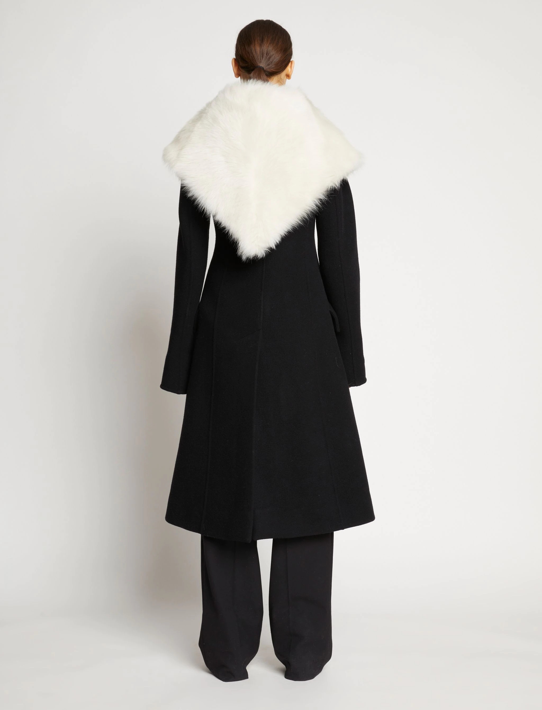 Double Face Wool Melton Shearling Lapel Coat - 4