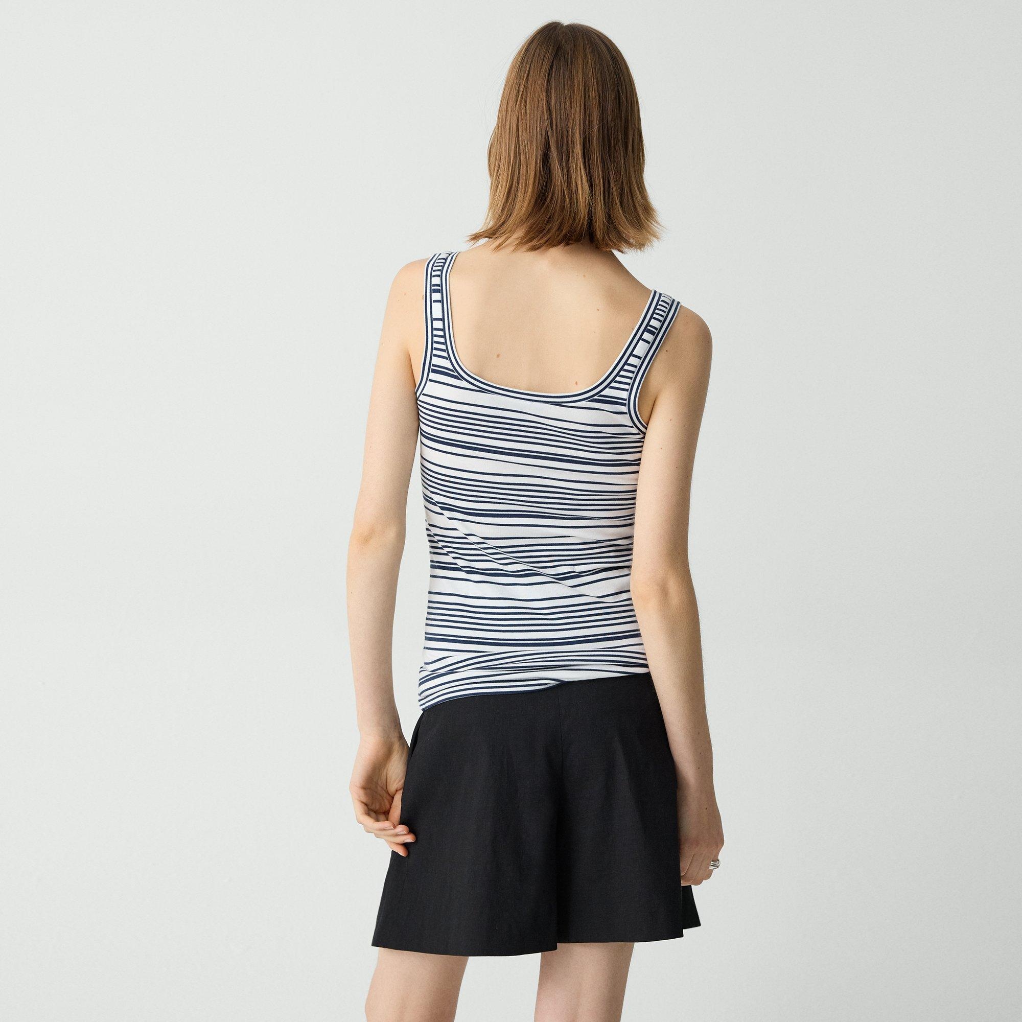 Scoop-Neck Tank Top in Striped Cotton Jersey - 4