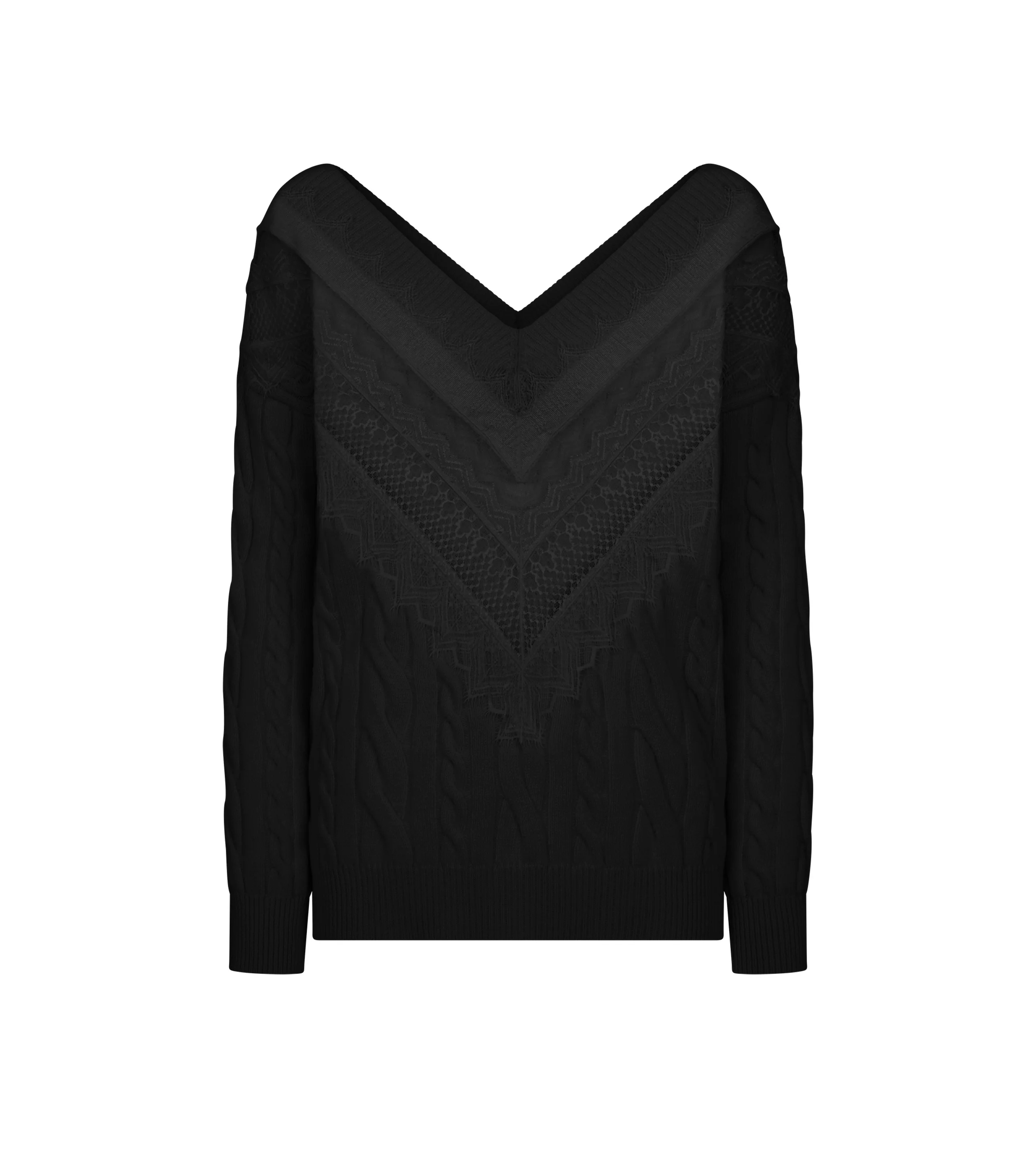 SCULPTURAL MERINO CABLE KNIT AND LACE CRICKET JUMPER - 1