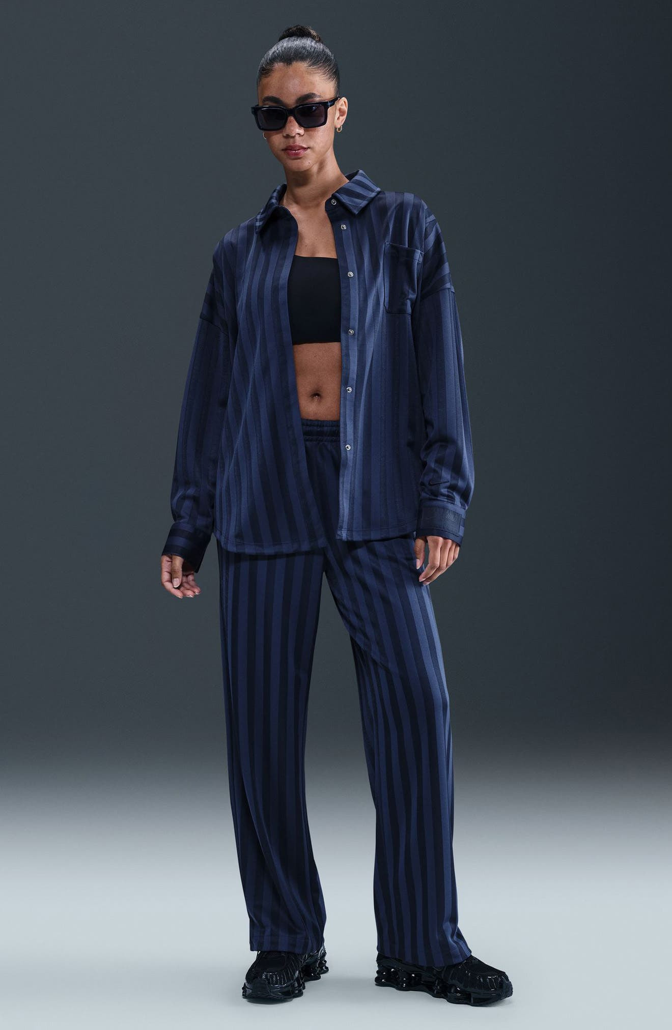 Nike Sportswear Stripe Shirt in Midnight Navy/Obsidian at Nordstrom - 5