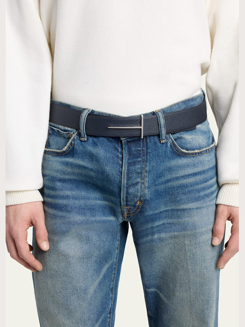 TOM FORD Men's Grained Leather T-Buckle Belt outlook