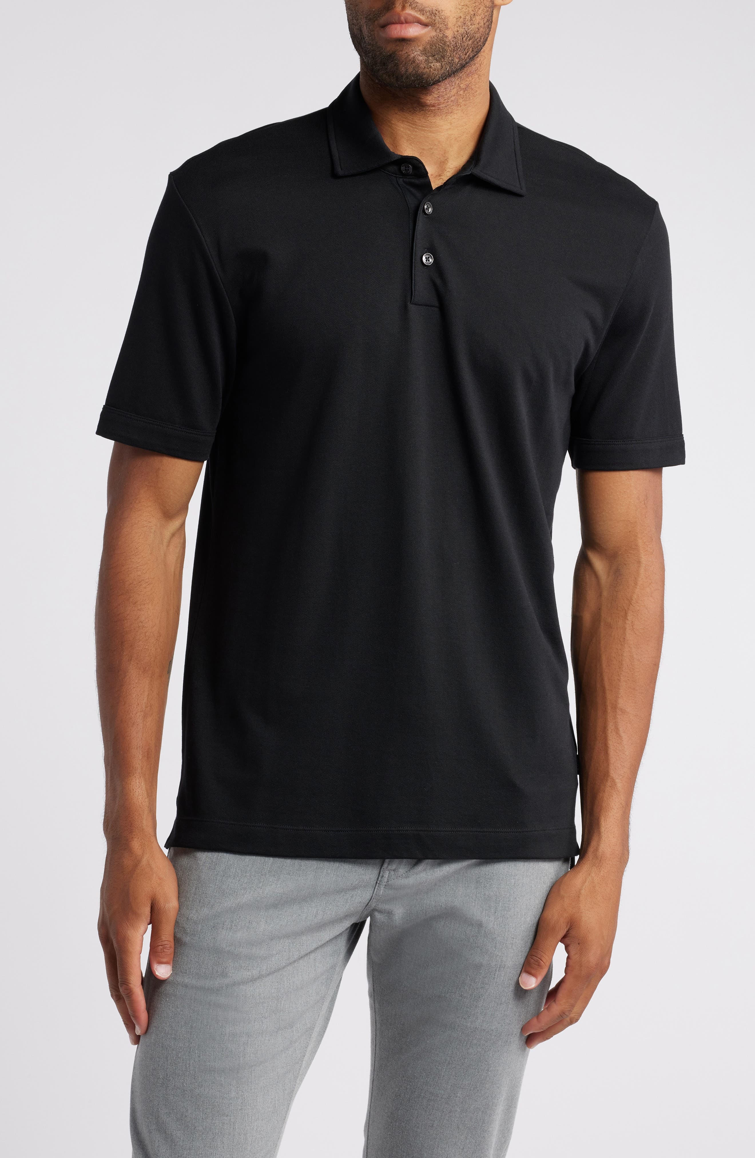 BOSS Press Lyocell & Cotton Polo in Black at Nordstrom - 1