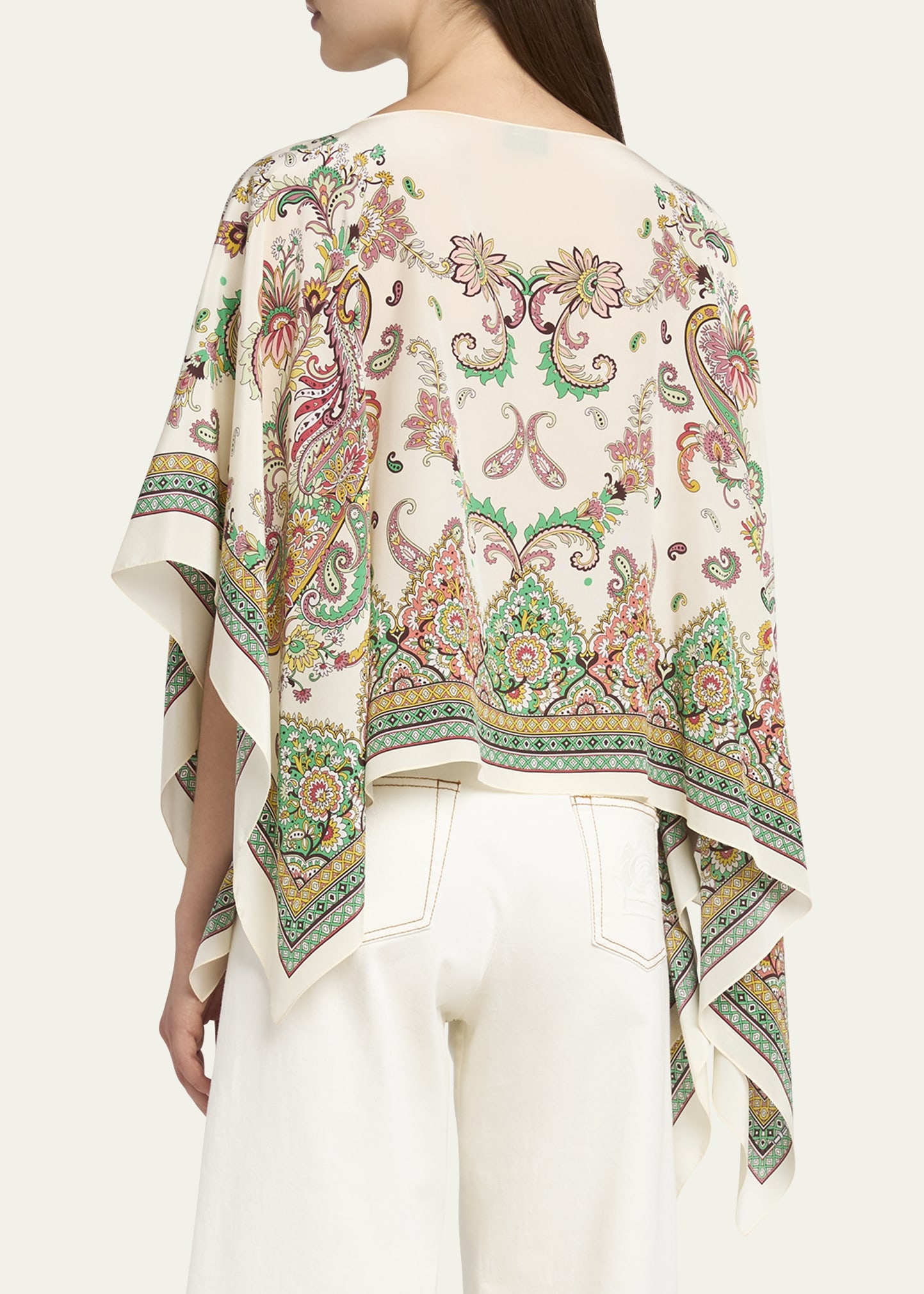 Paisley-Print Silk Asymmetric Poncho - 3