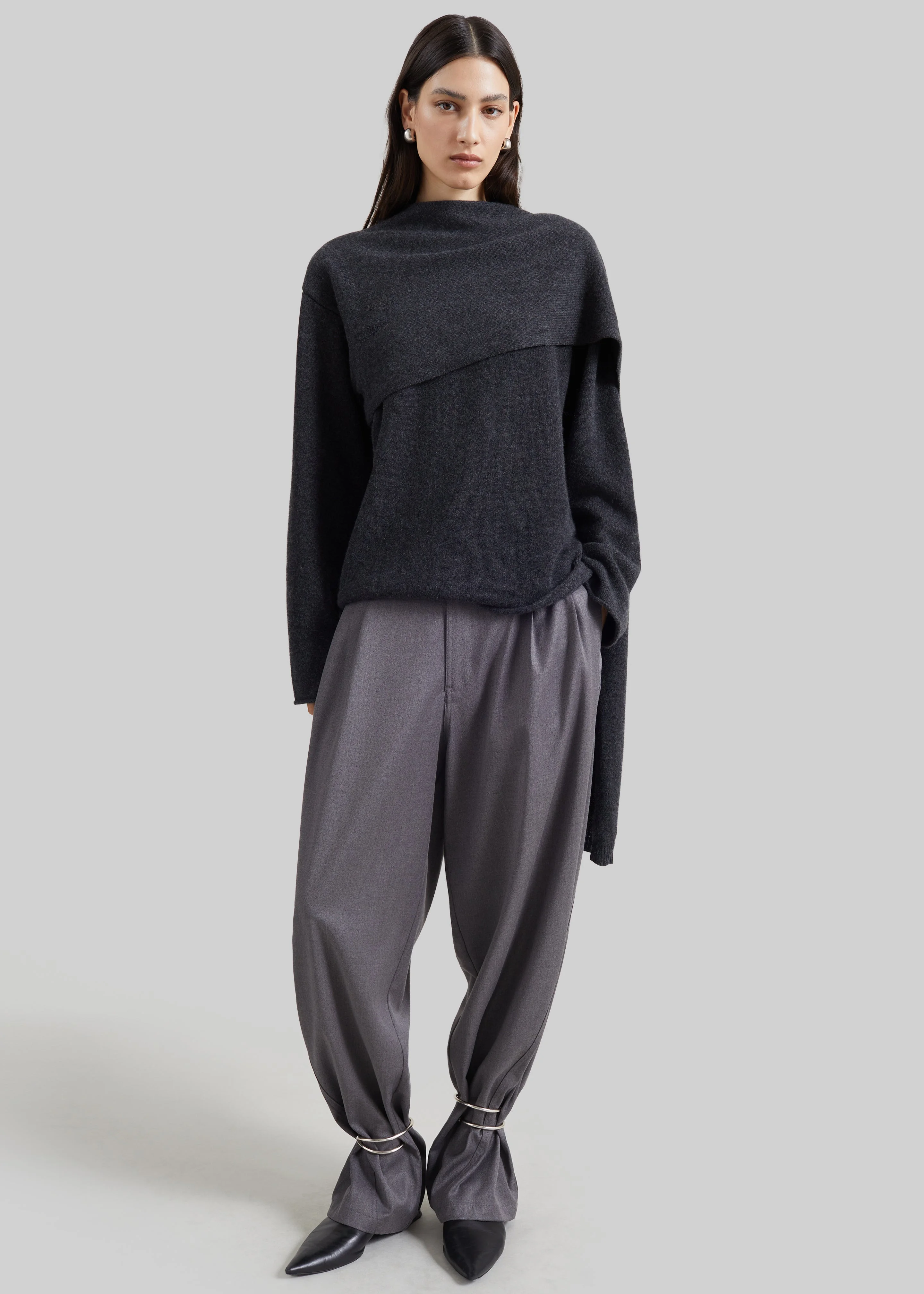 Darkpark Phebe Cuff Adorned Wide Leg Pants - Grey Melange - 1