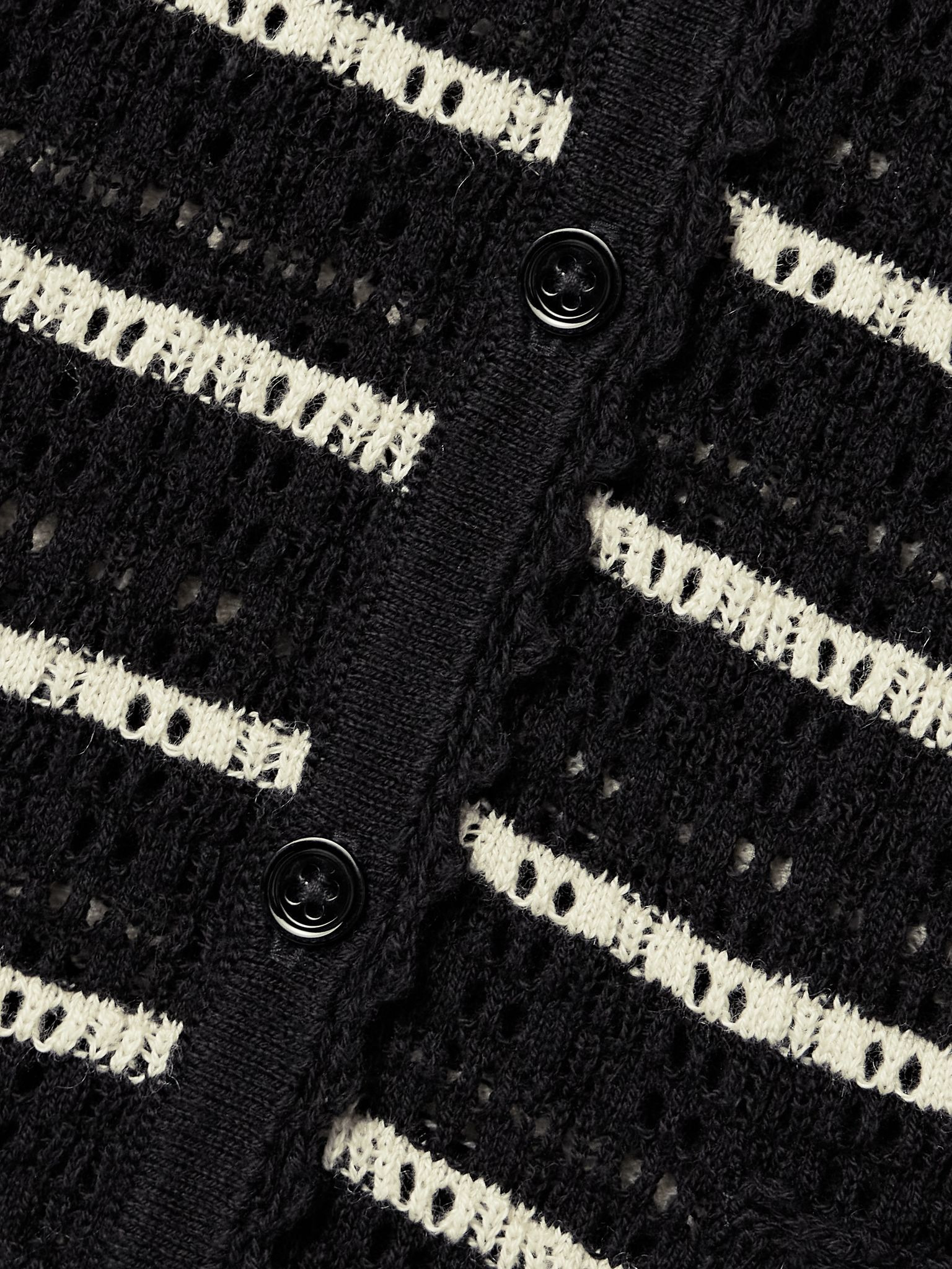 Therese striped pointelle-knit Pima cotton and silk-blend cardigan Black - 4