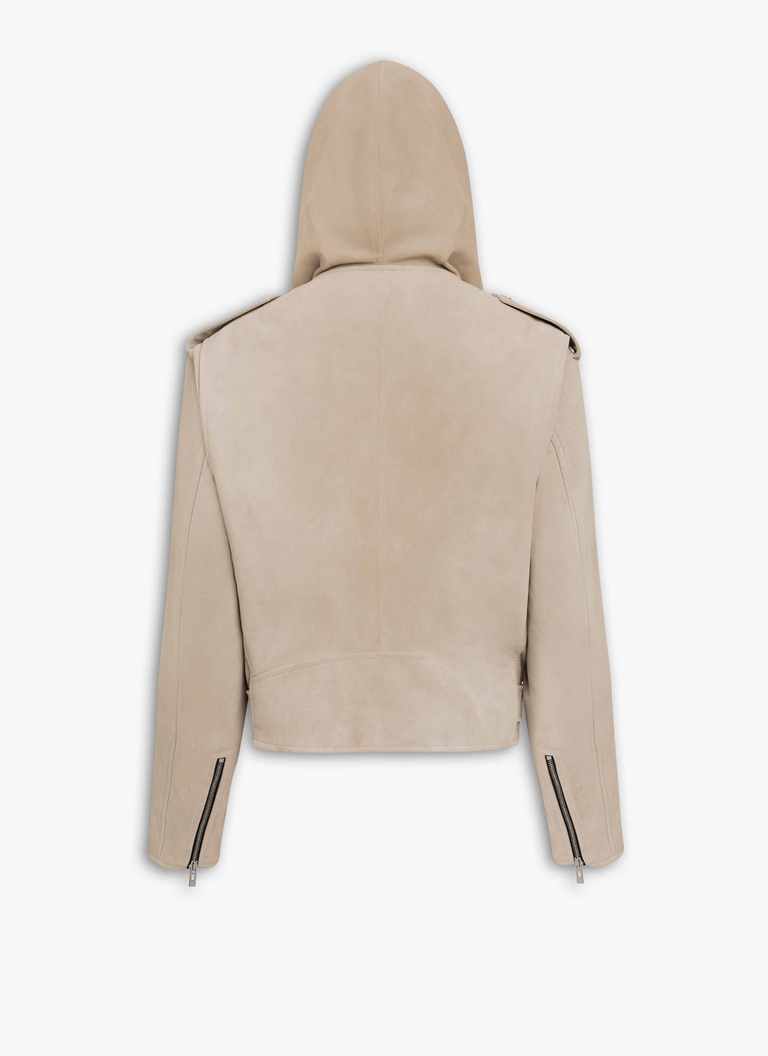 SUEDE HOODED BIKER JACKET - 2