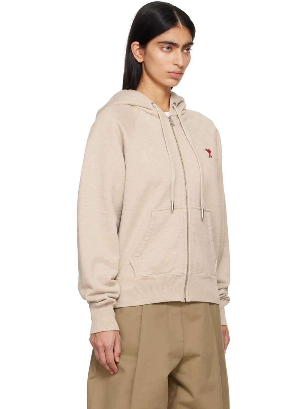 Beige Ami de Cœur Zip Hoodie - 2