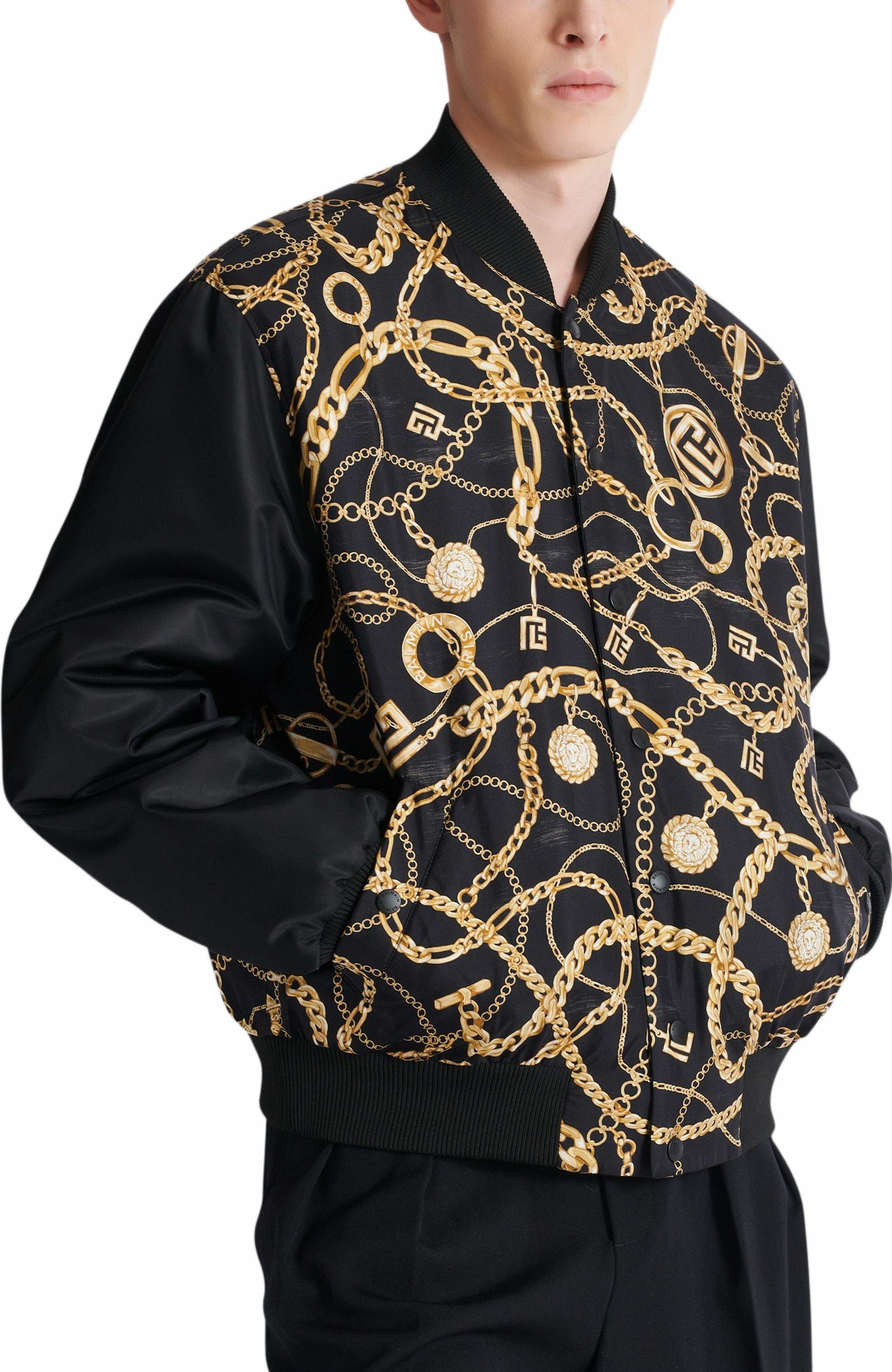 Balmain Reversible printed bomber jacket with Chaînes pattern in Black at Nordstrom - 4