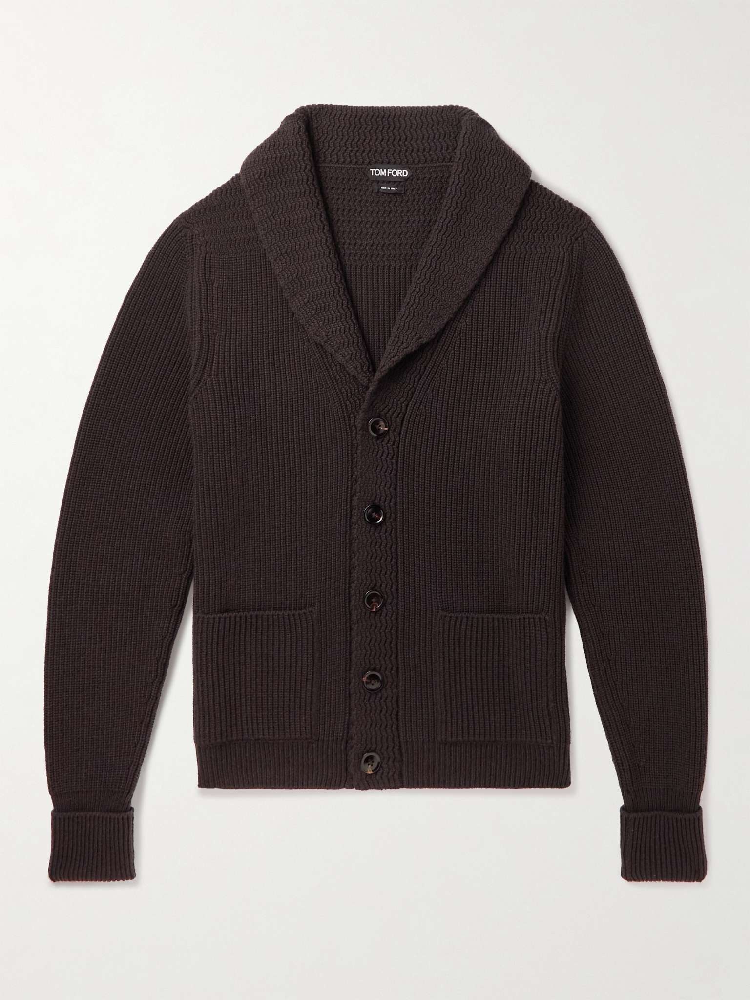Shawl-Collar Ribbed Cashmere Cardigan - 1