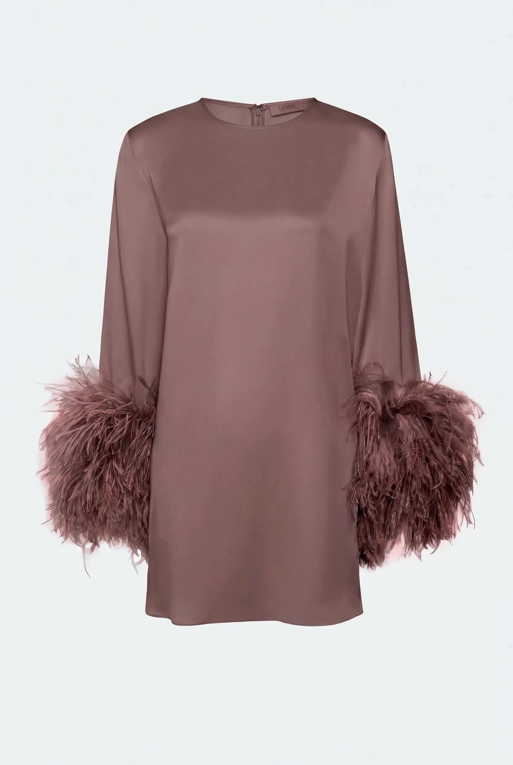 Satin Shift Dress With Feathers - 1