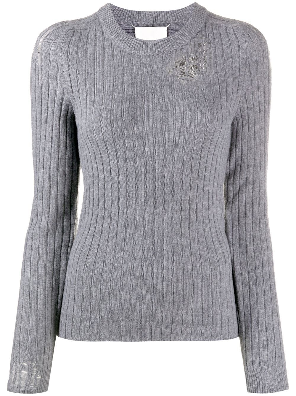 distressed-effect ribbed-knit jumper - 1