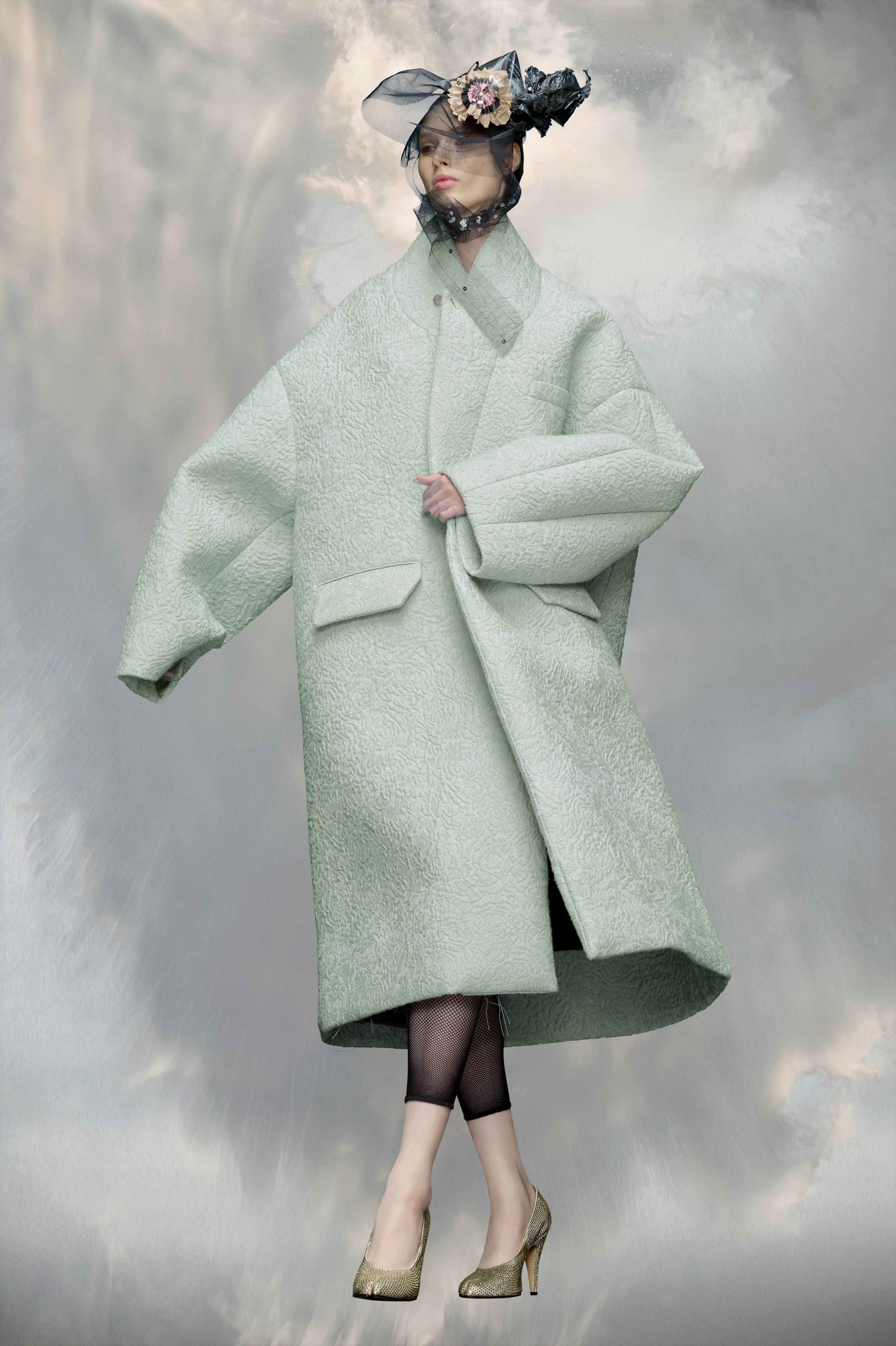 Cloqué flower oversized coat - 2