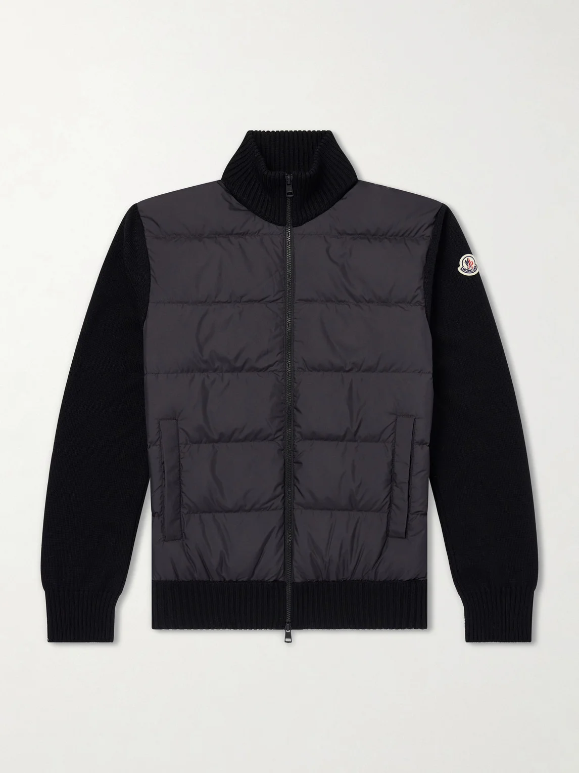 Panelled Virgin Wool and Quilted Shell Down Zip-Up Cardigan - 1