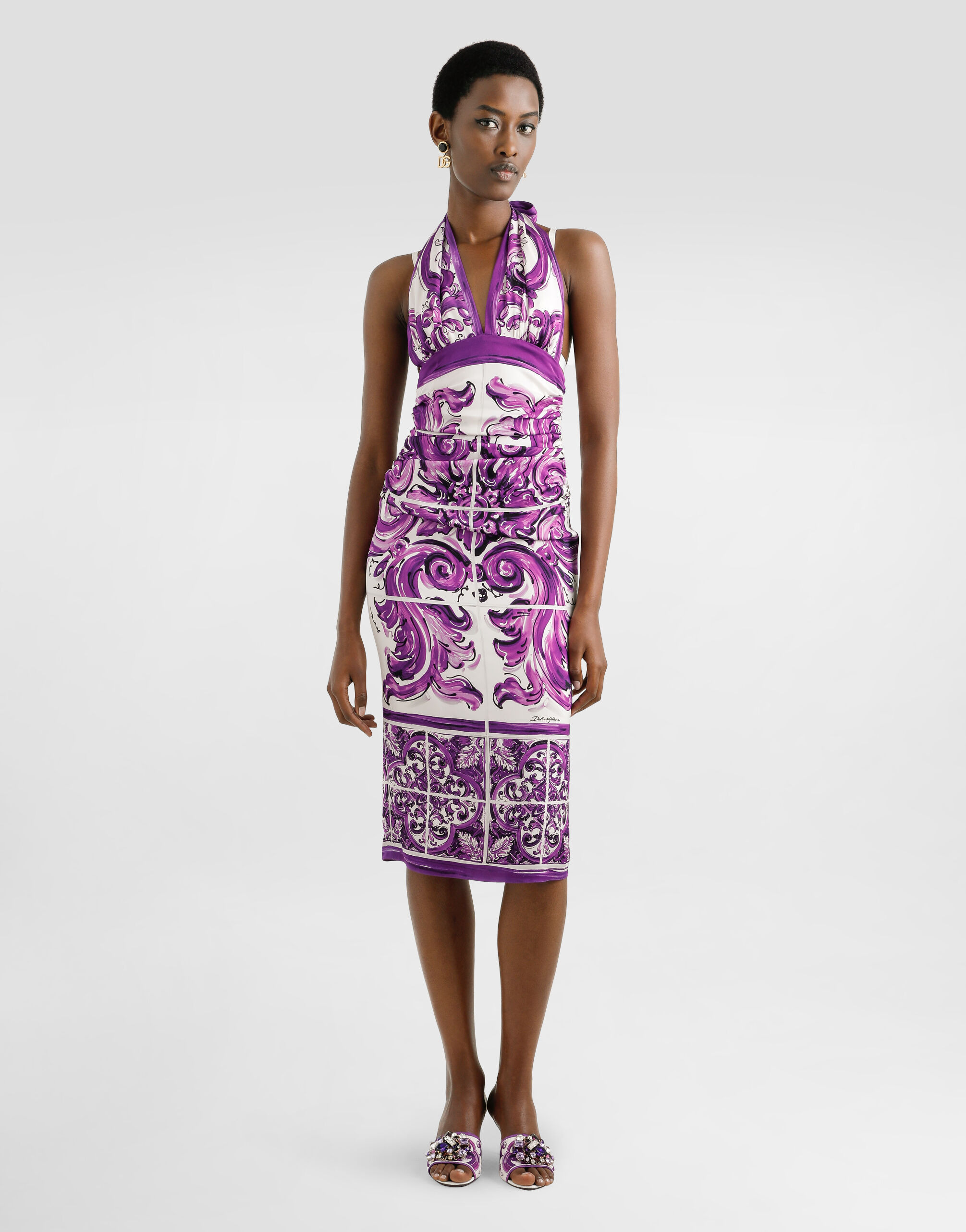 Majolica-print charmeuse dress - 2