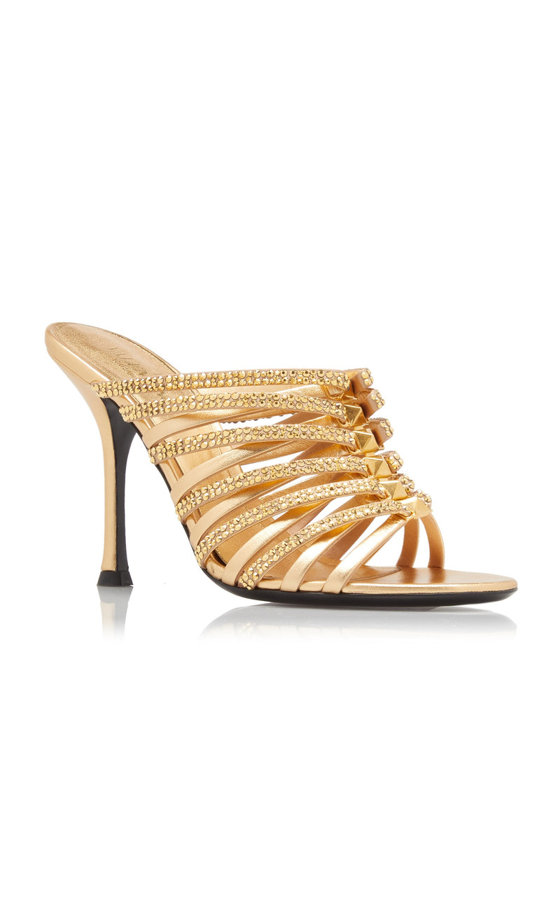 Valentino Garavani Rockstud Strappy Metallic Leather Sandals gold 4