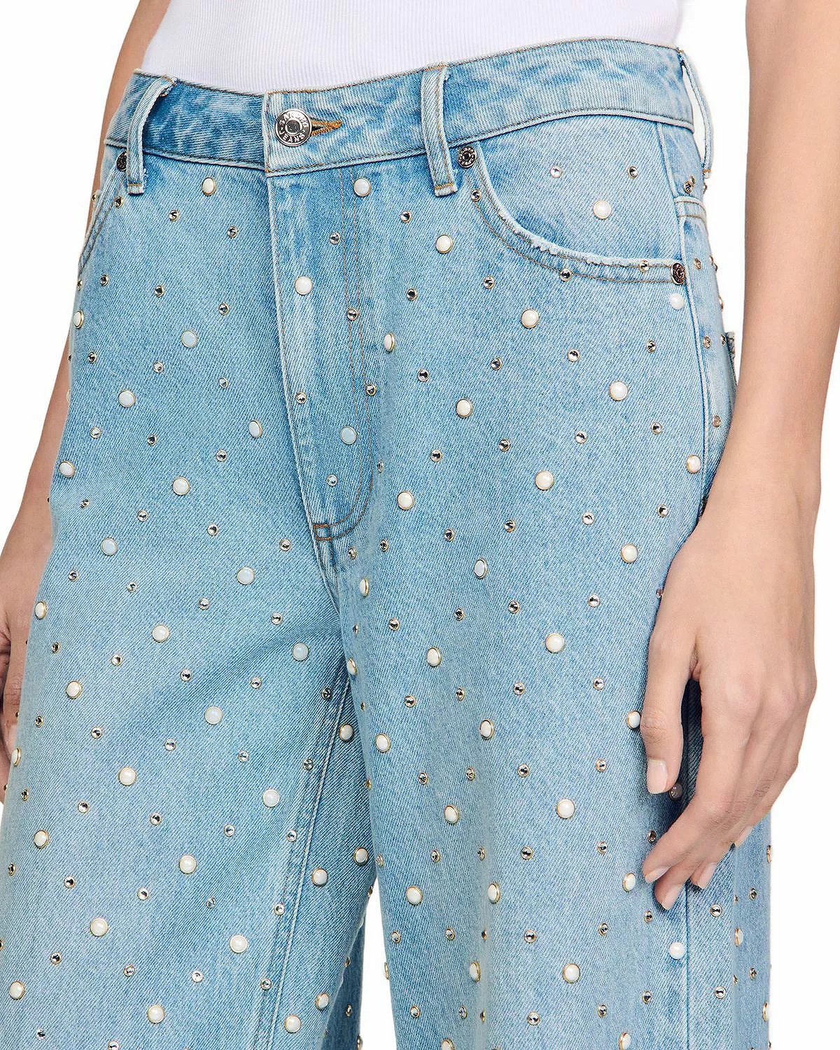 Embellished High Rise Jeans in Blue Jean - 4