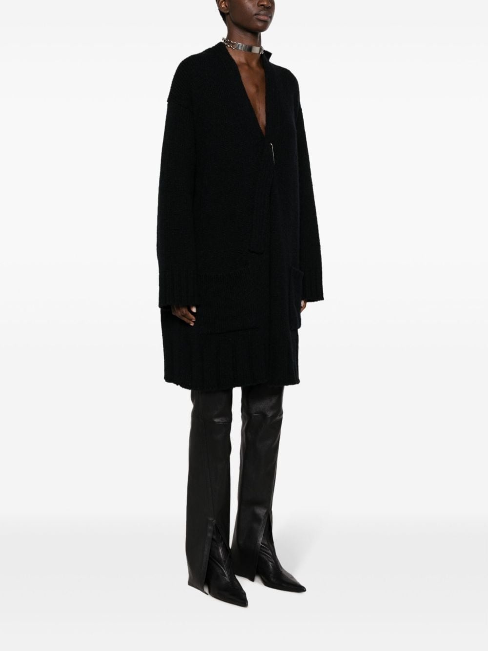 asymmetric V-neck cardi-coat - 3