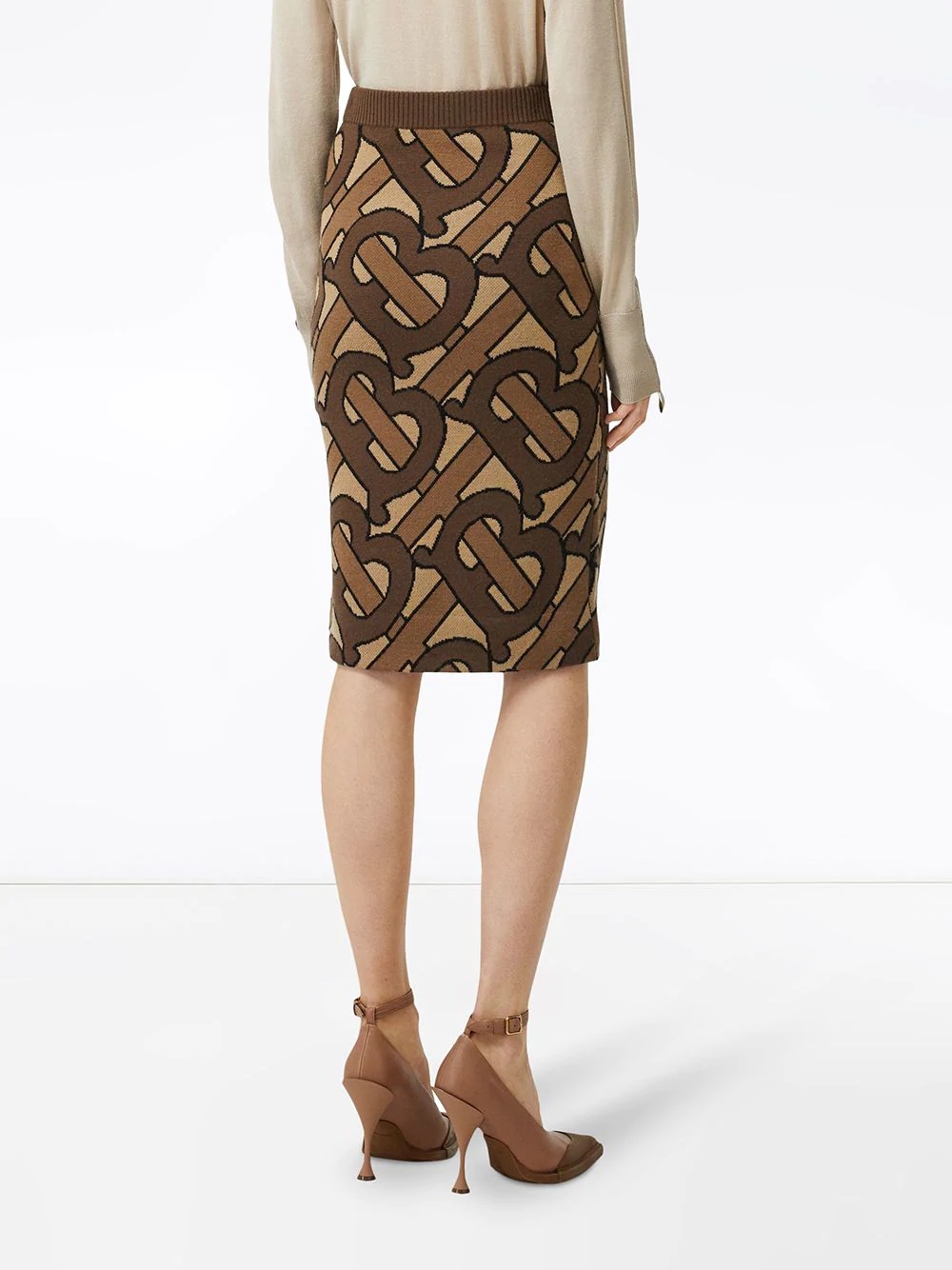 Monogram Intarsia Wool Pencil Skirt - 4