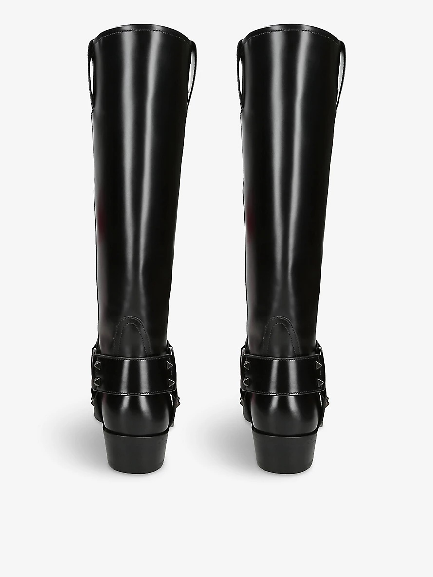 Rockstud leather knee-high biker boots - 3