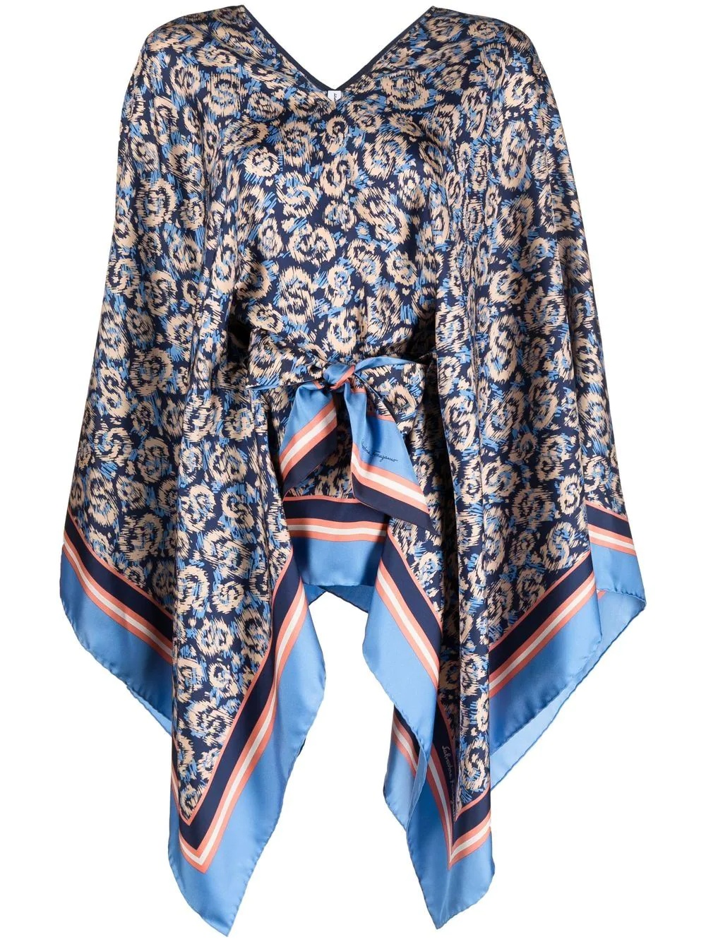 animal-print silk poncho - 1