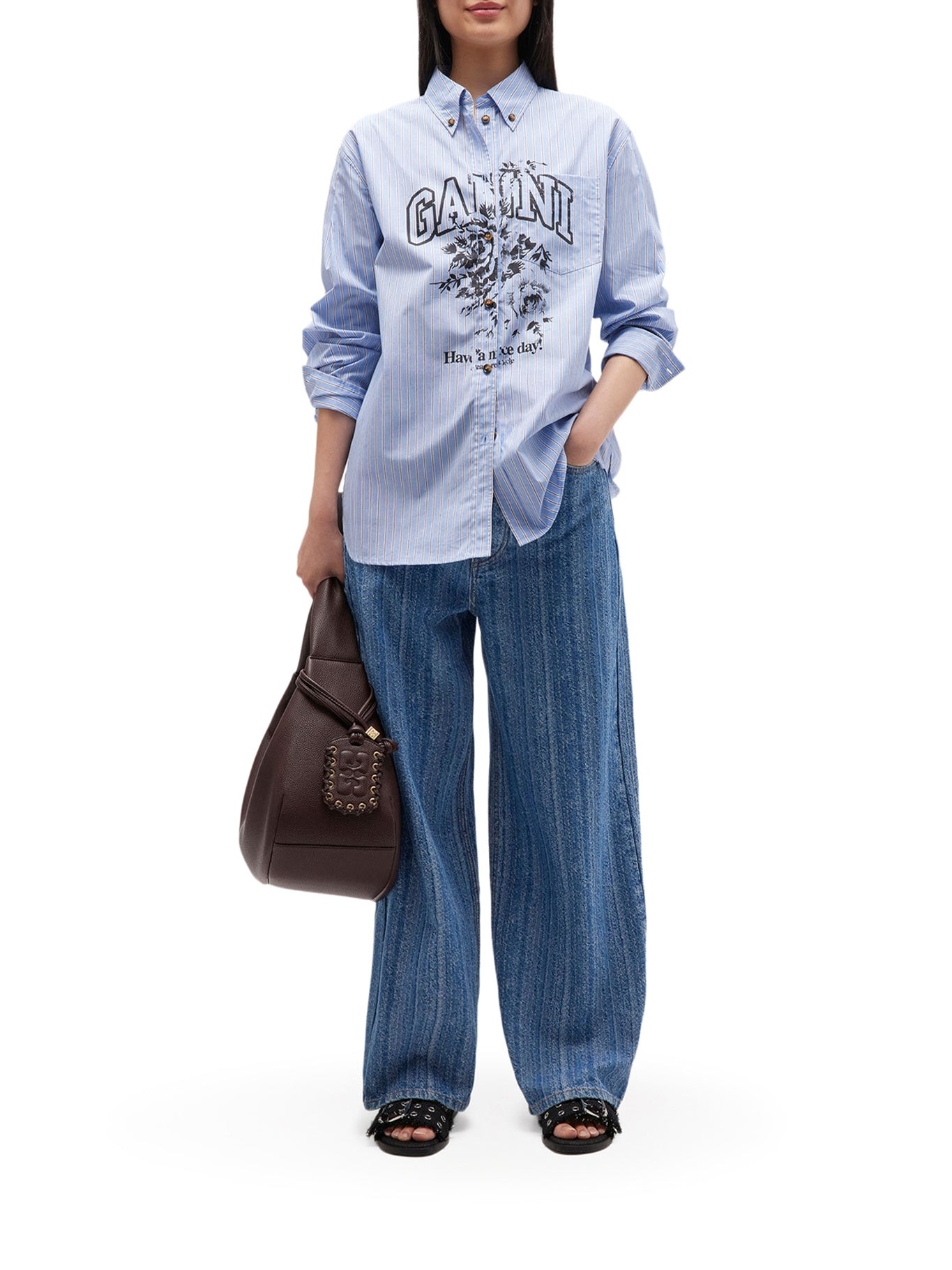 STRIPED COTTON SHIRT WITH PRINT - 1