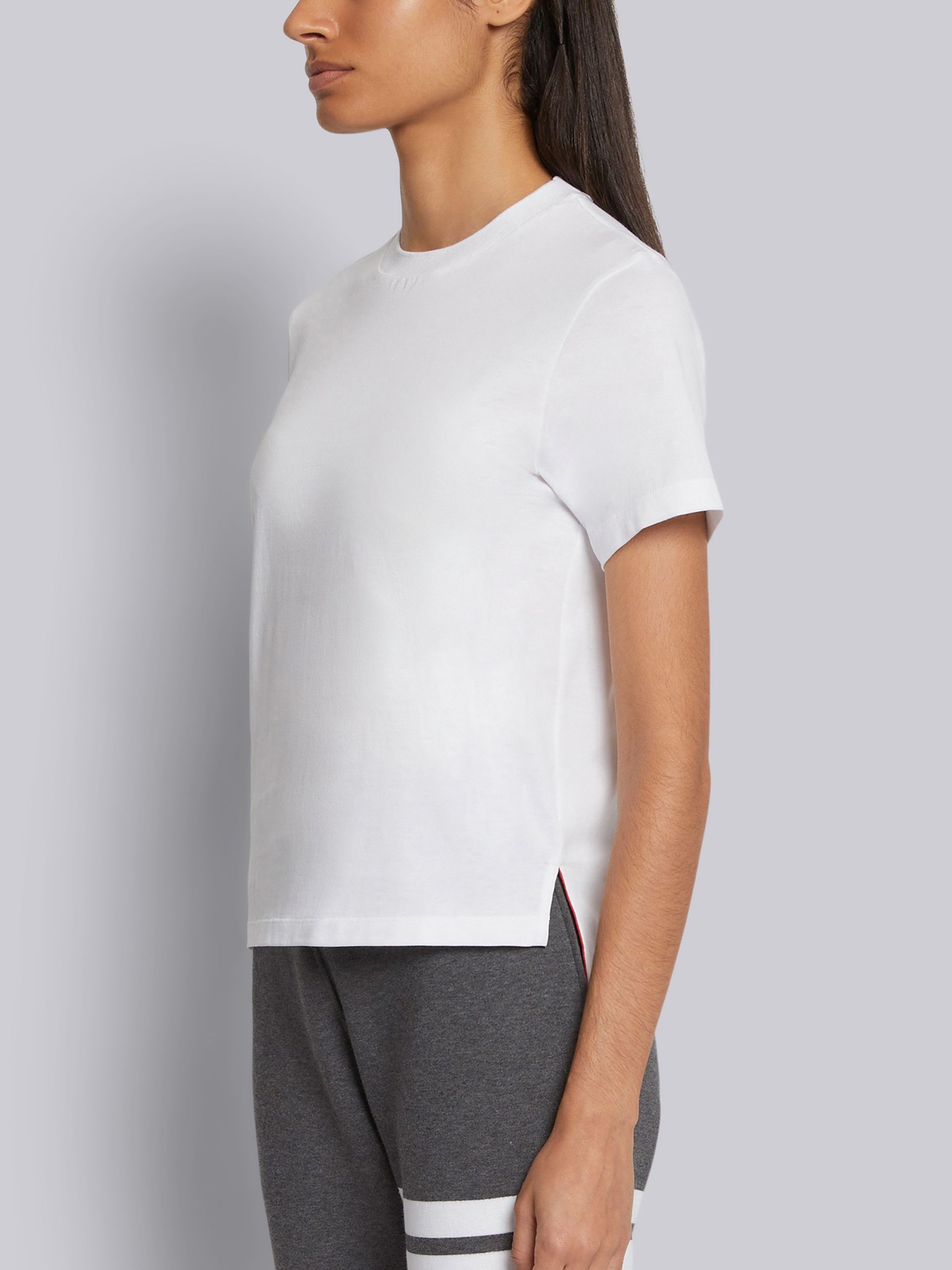 White Lightweight Jersey Relaxed Fit Side Slit Short Sleeve Tee - 2