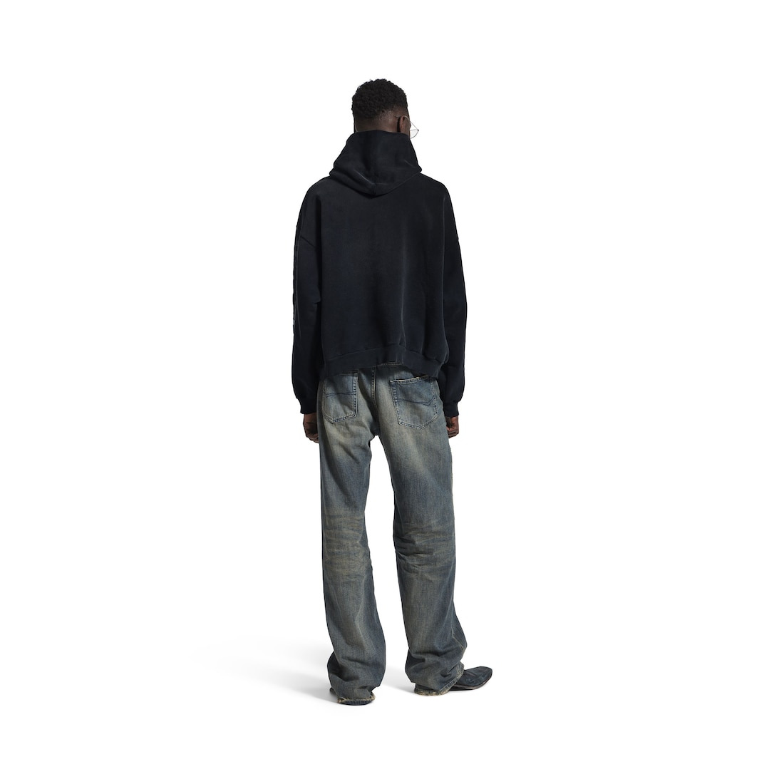 Men's Transparent Tape Ripped Pocket Hoodie in Faded Black/white - 4