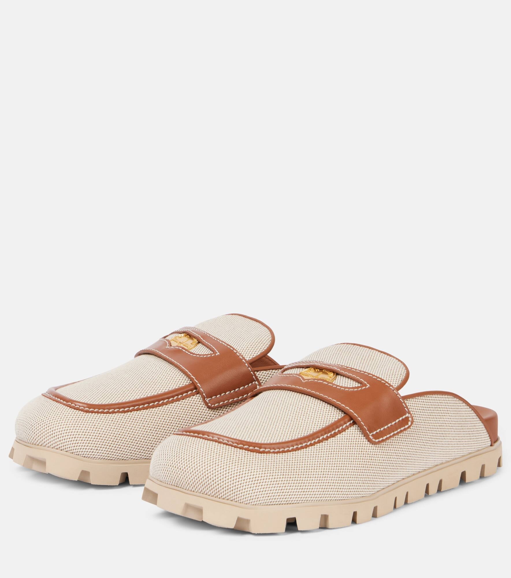 Leather-trimmed canvas mules - 4