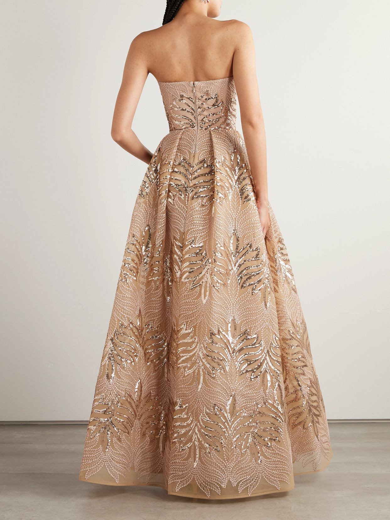 Pleated Sequined Embroidered Tulle Gown - 3