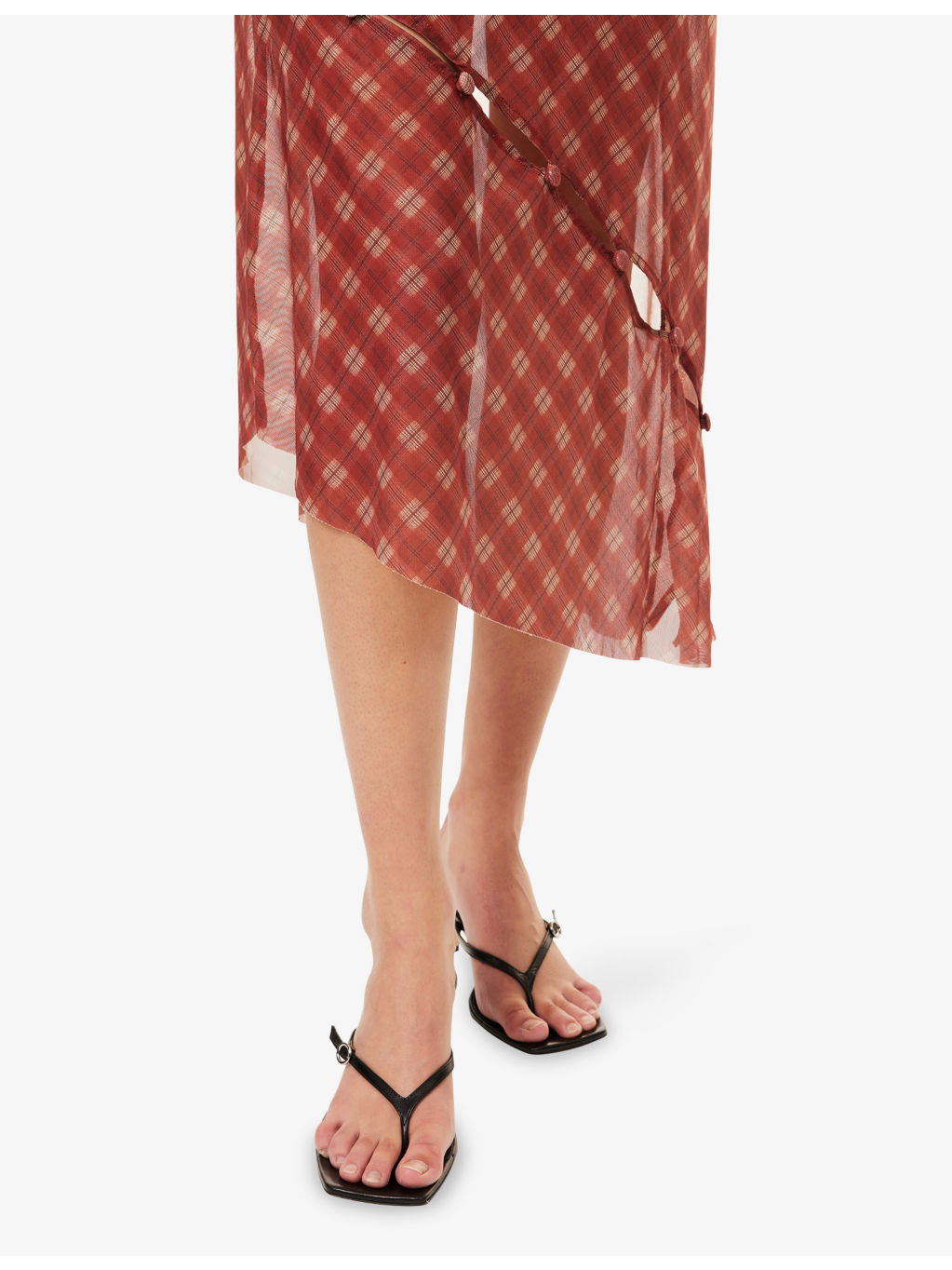 Retro Check Asymmetric Stretch-Woven Midi Skirt - 6