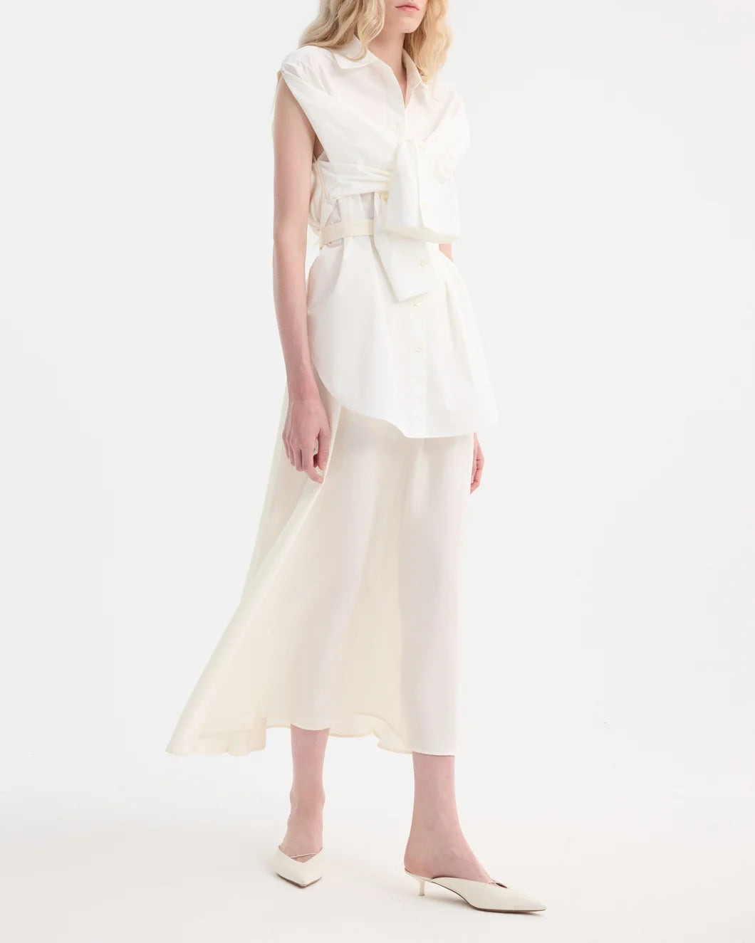 POPLIN SILK COMBINED GILET-DRESS  | OPTIC WHITE - 3