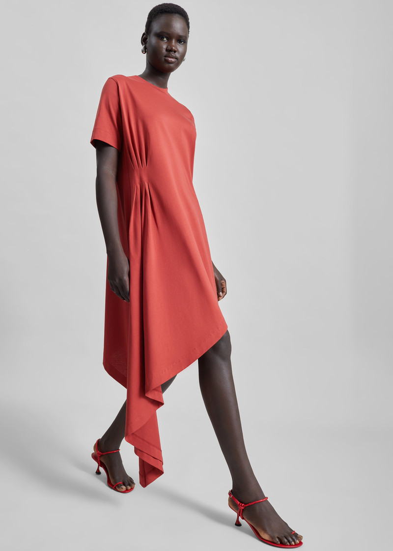 Loulou de Saison Igari Asymmetric T-Shirt Dress - Red 4
