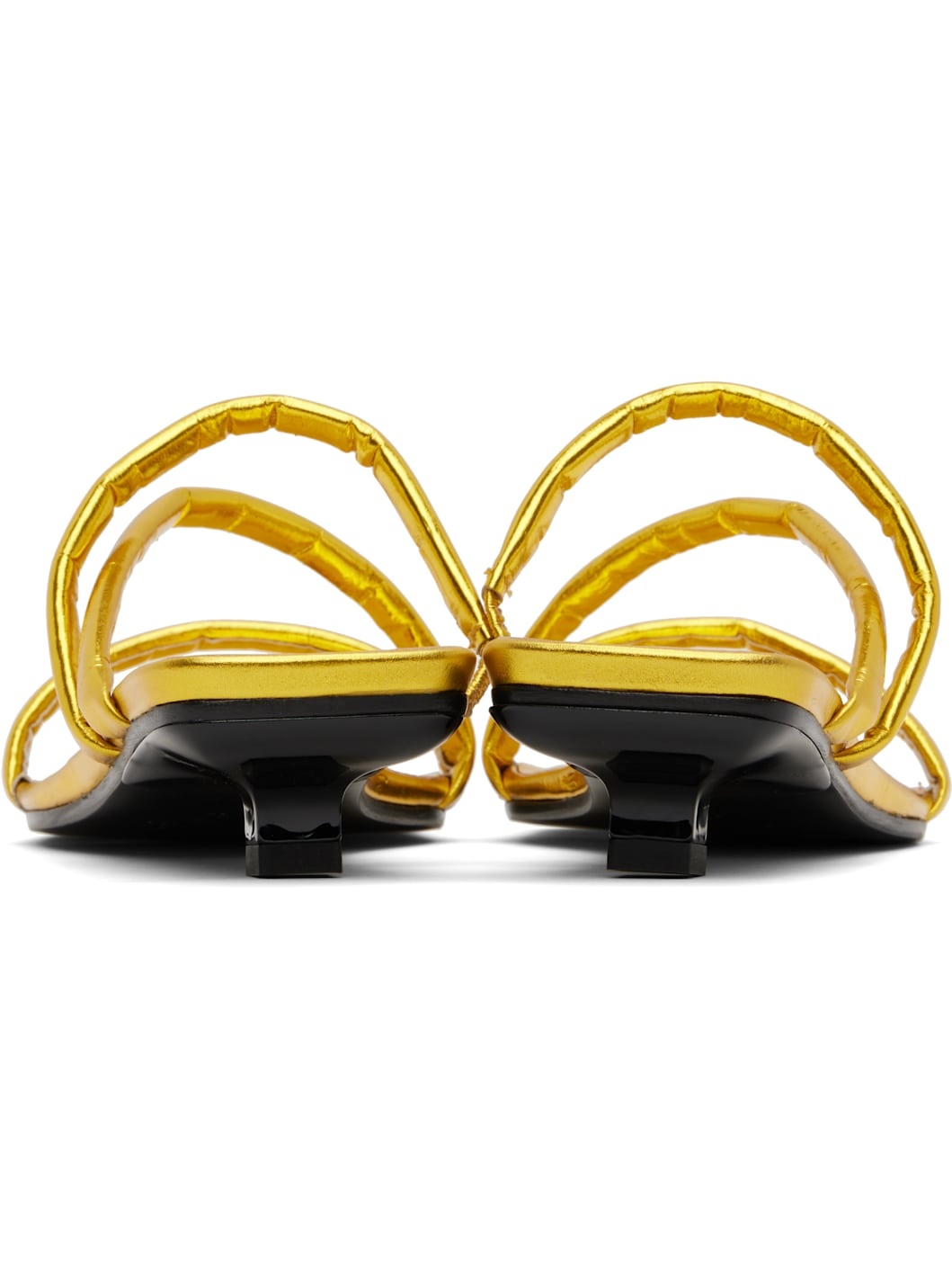 Gold Morena Eel Embossed Metallic Leather Heeled Sandals - 2
