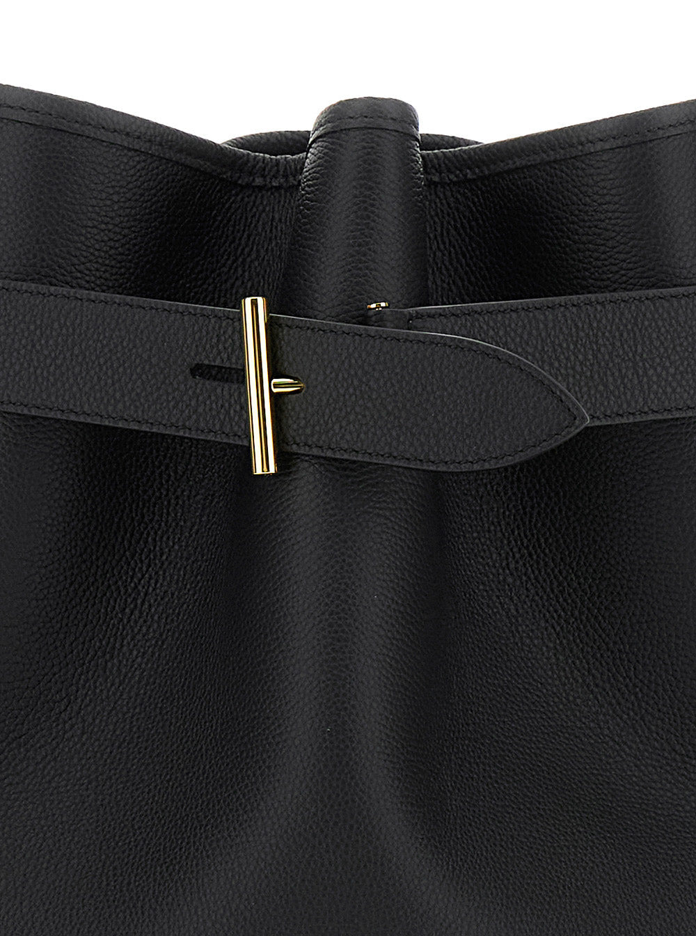 Tom Ford Women Black Medium Bucket Bag With Adjustable Shoulder Strap And Buckle Closure In Grained  - 5