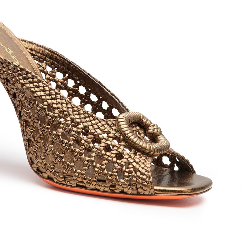 Women's gold woven leather high-heel sandal 5