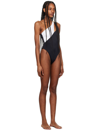 Balmain White & Black Asymmetric One-Piece Swimsuit outlook
